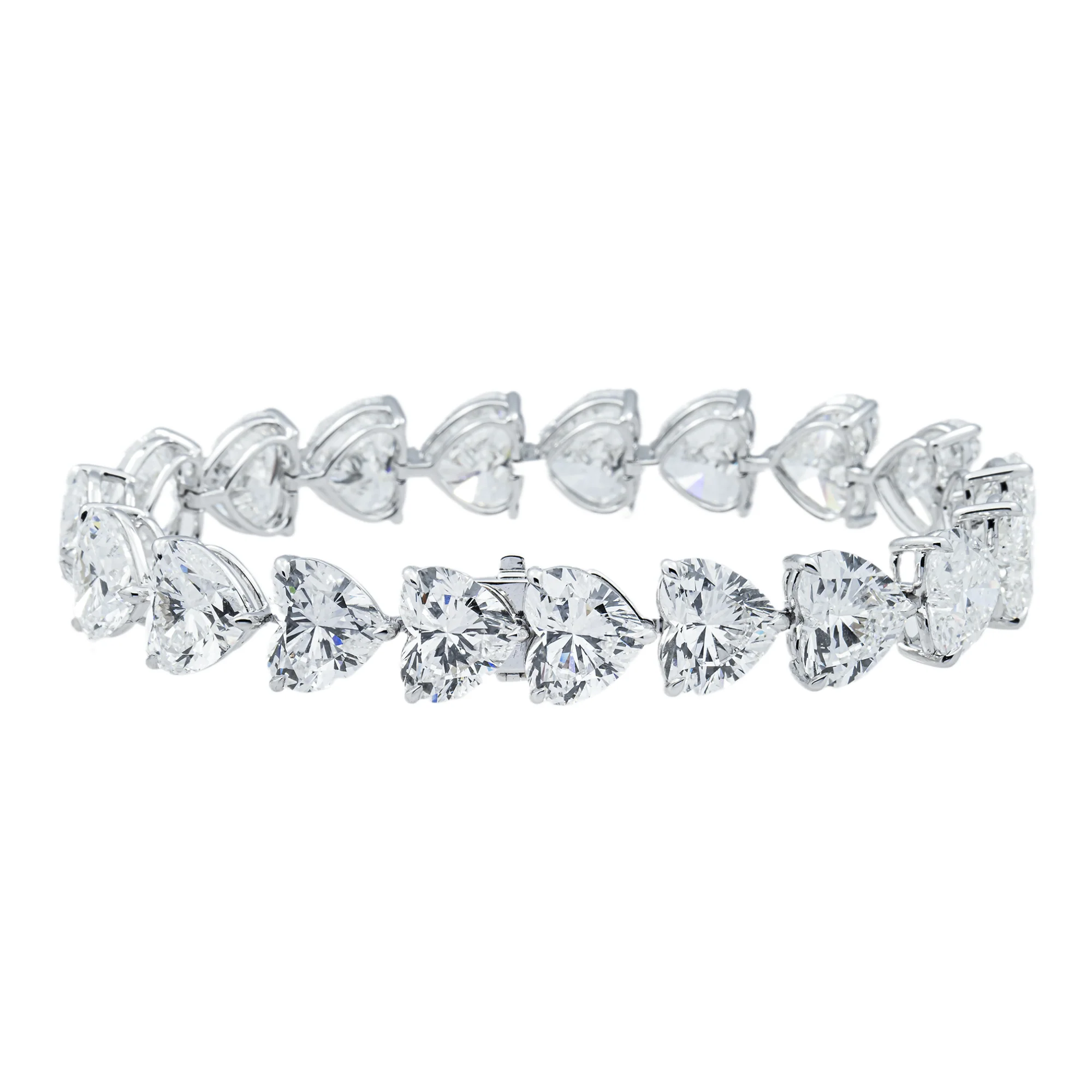 IGI 18K White Gold Heart Cut Diamond Tennis Bracelet 58.13ct - Image 4