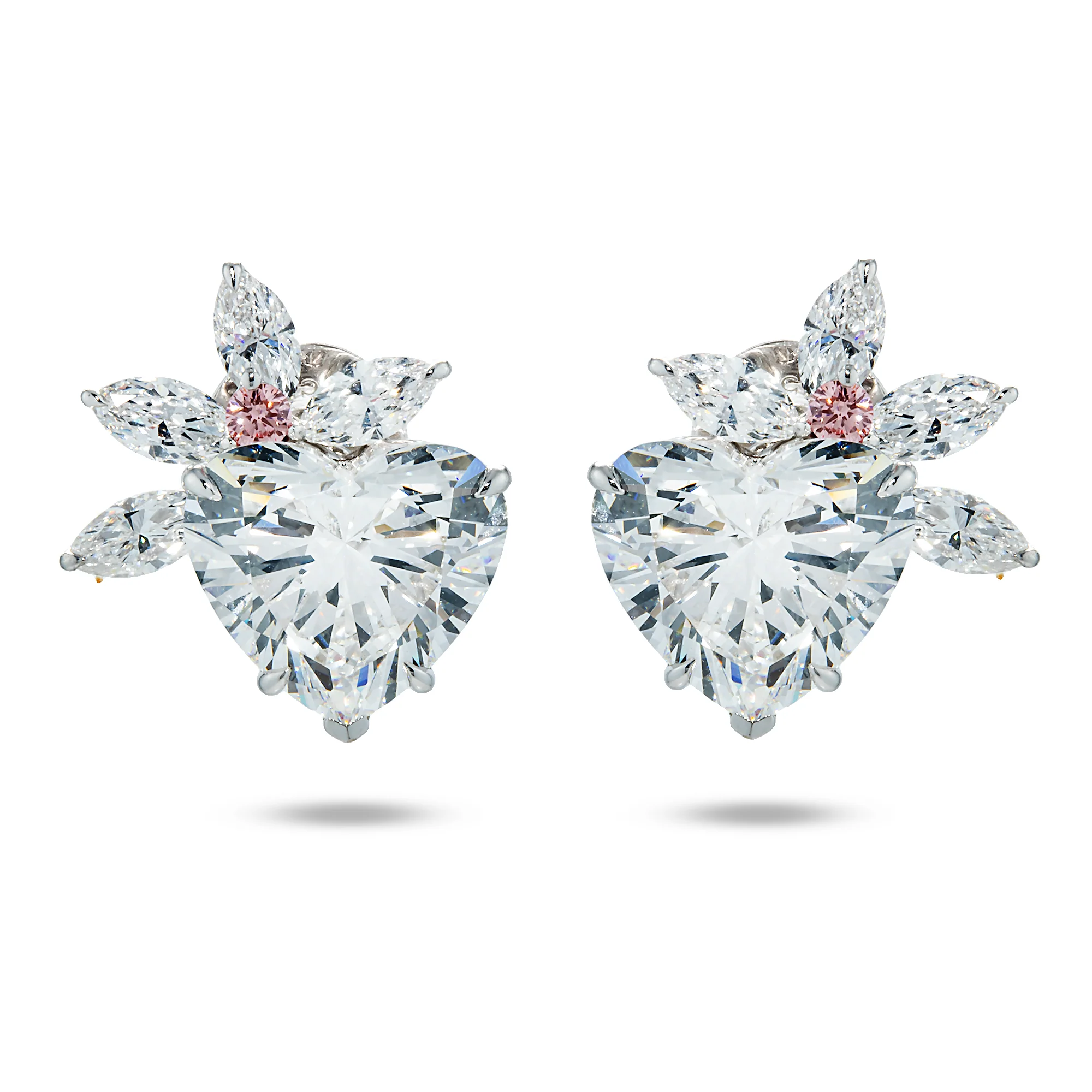 IGI 18K White Gold Love Sprout Heart Cut Diamond Earrings 11.93ctw