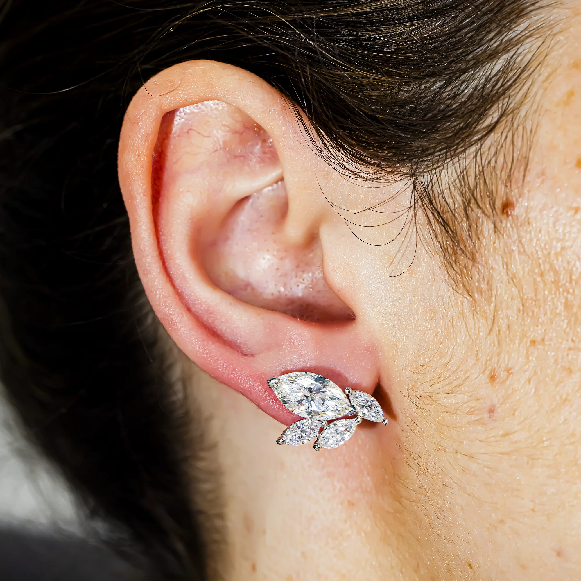 IGI 18K White Gold Marquise Cut Diamond Stud Earrings 6.38ctw - Image 2
