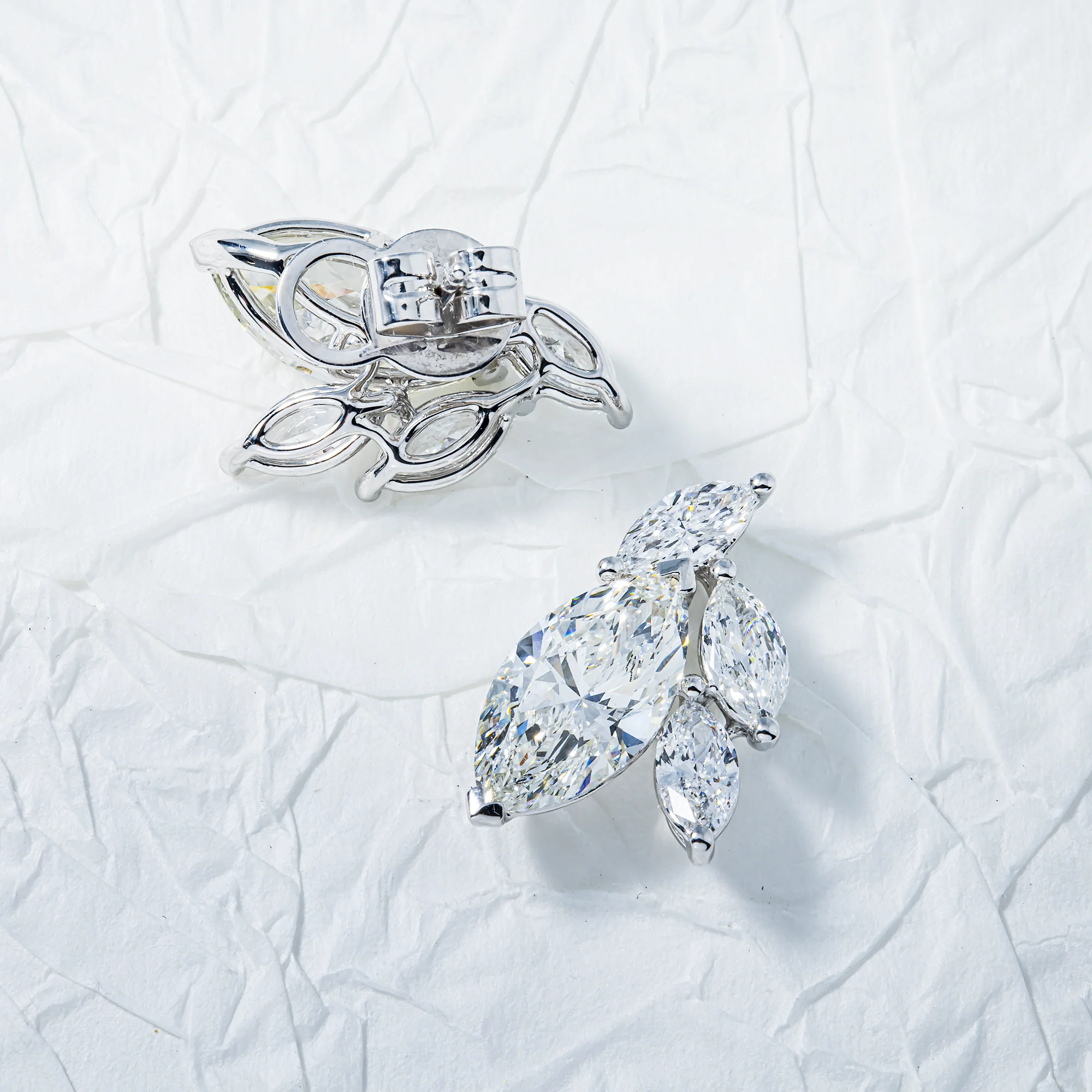 IGI 18K White Gold Marquise Cut Diamond Stud Earrings 6.38ctw - Image 3