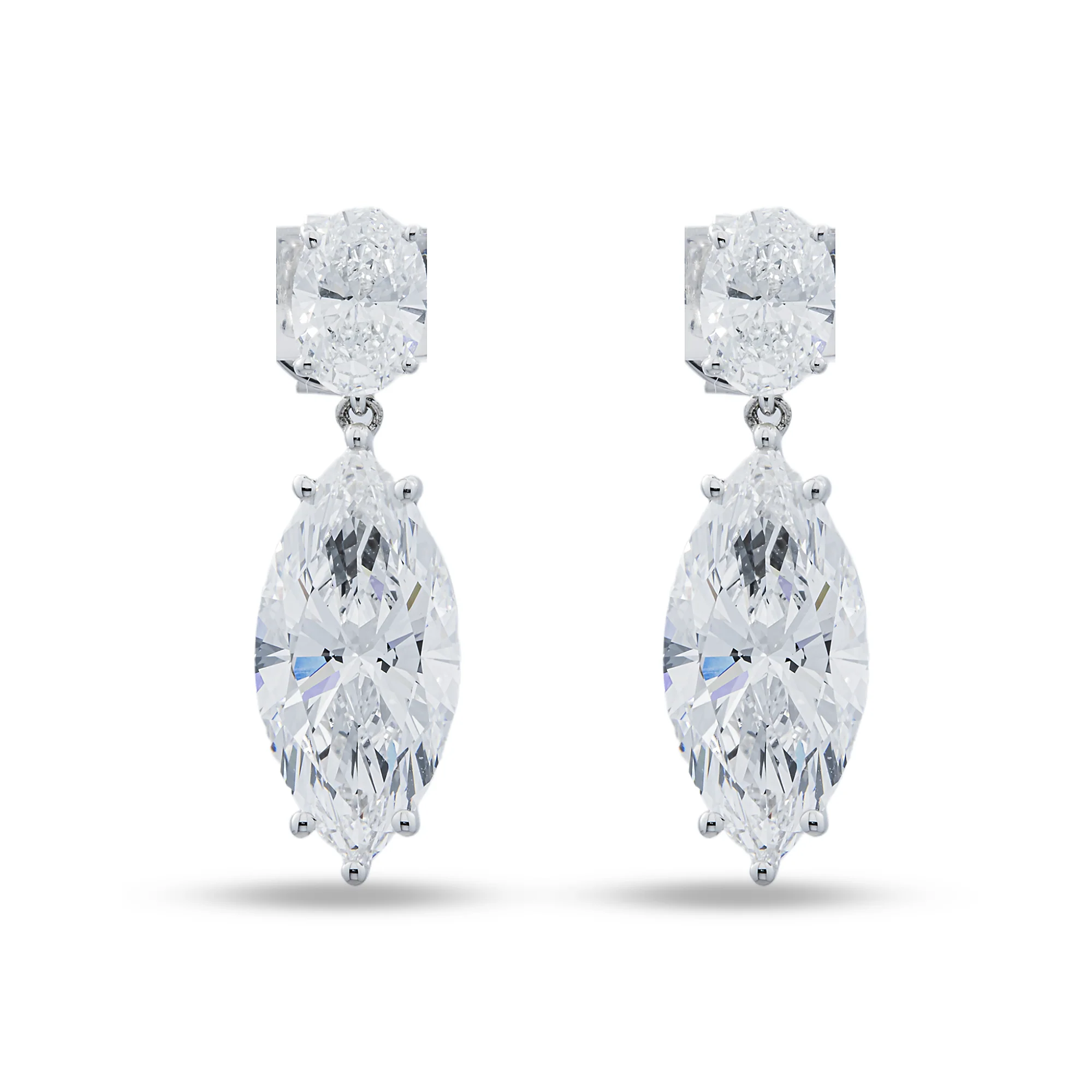 IGI 18K White Gold Marquise & Oval Diamond Drop Earrings 6.93ctw