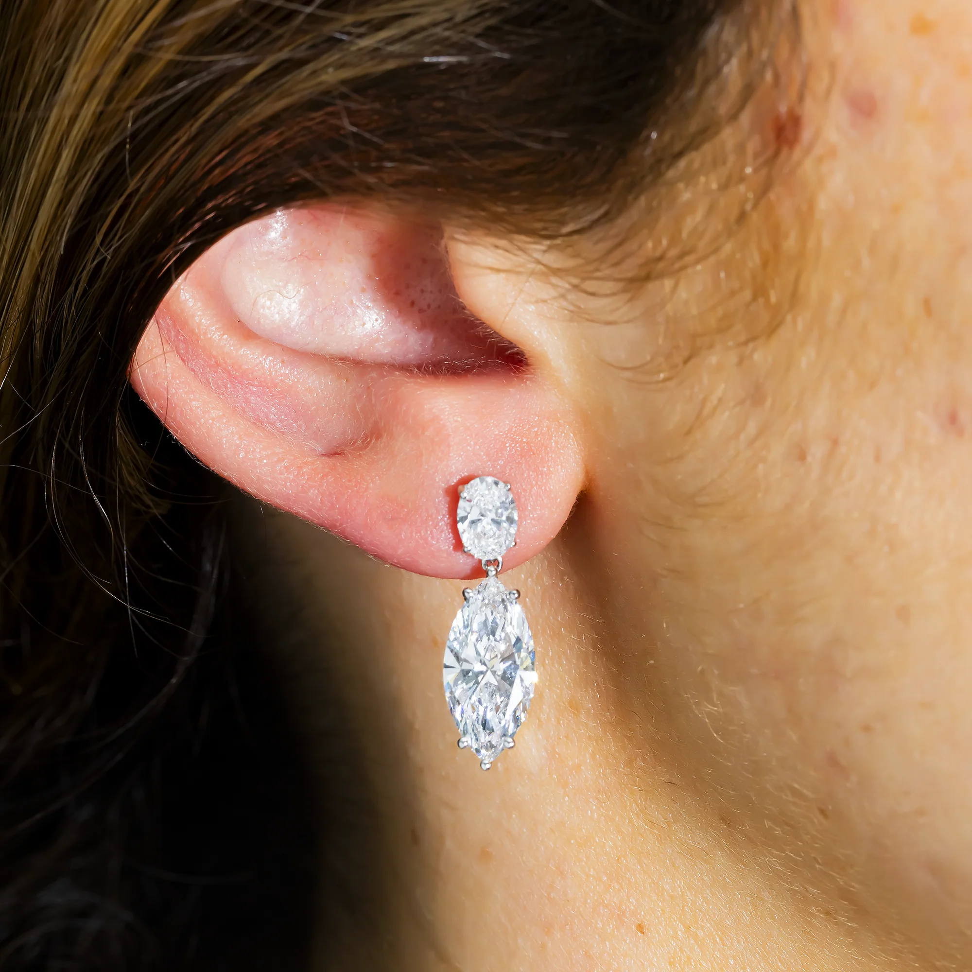 IGI 18K White Gold Marquise & Oval Diamond Drop Earrings 6.93ctw - Image 2