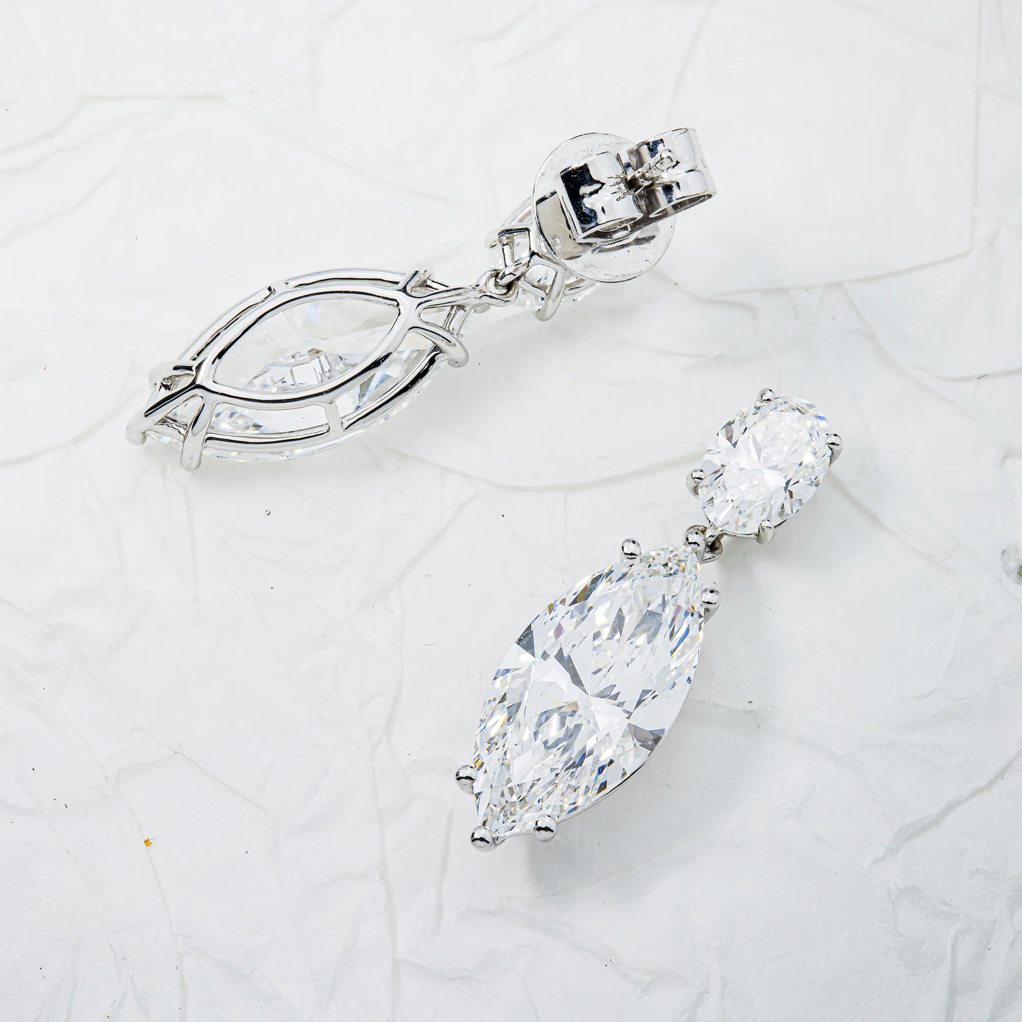 IGI 18K White Gold Marquise & Oval Diamond Drop Earrings 6.93ctw - Image 3