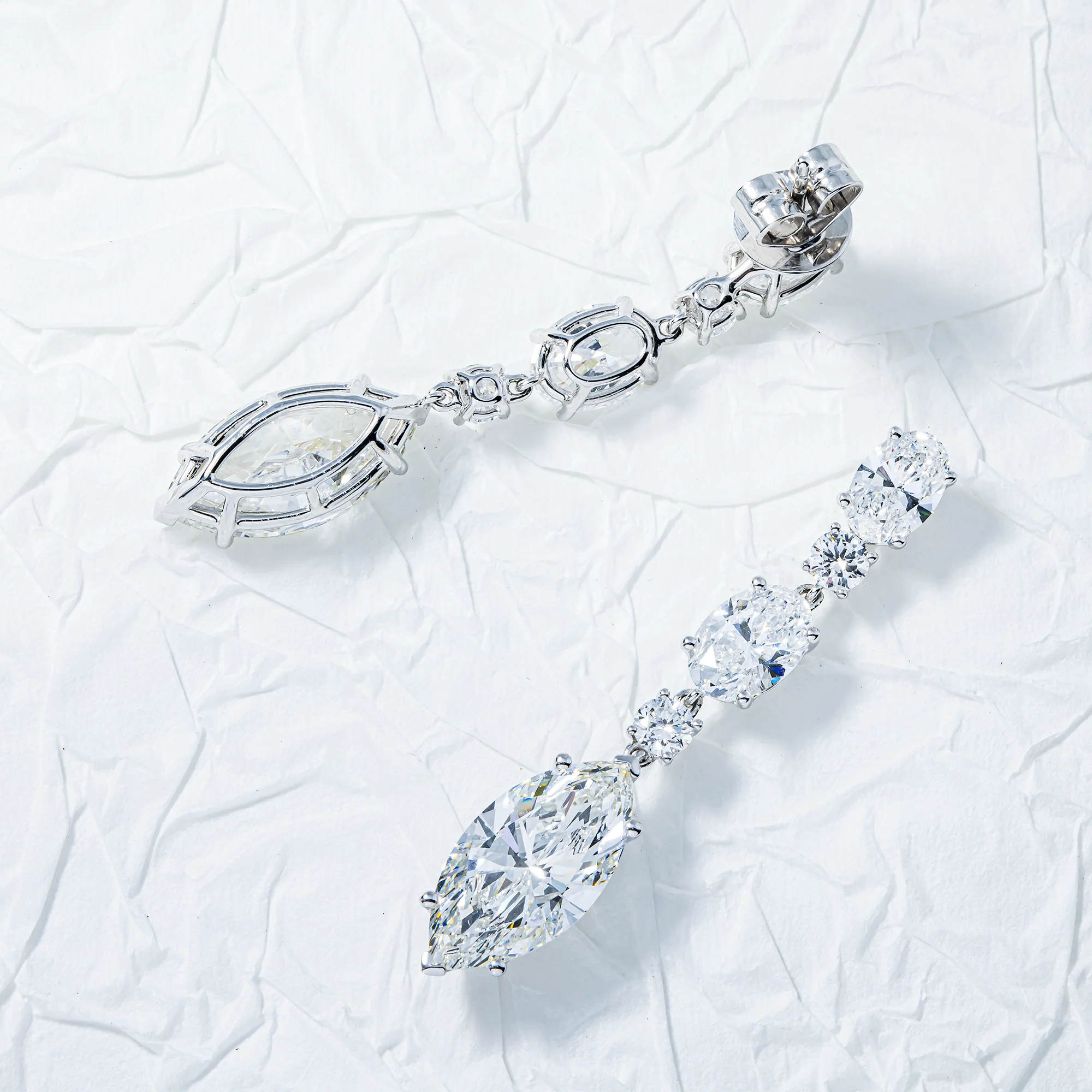 IGI 18K White Gold Multi Cut Diamond Drop Earrings 9.58ctw - Image 3