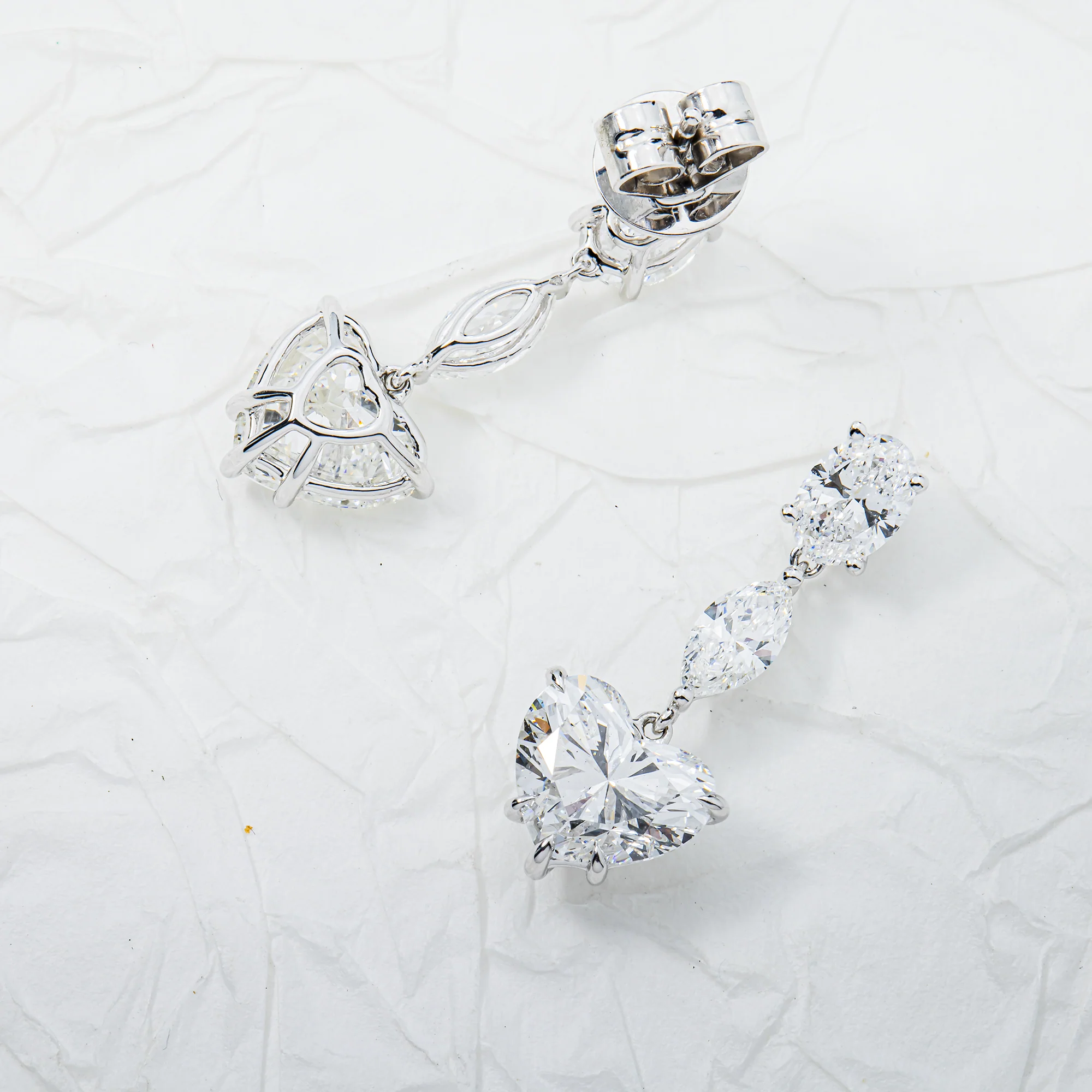IGI 18K White Gold Multi Shape Diamond Drop Earrings 5.44ctw - Image 3