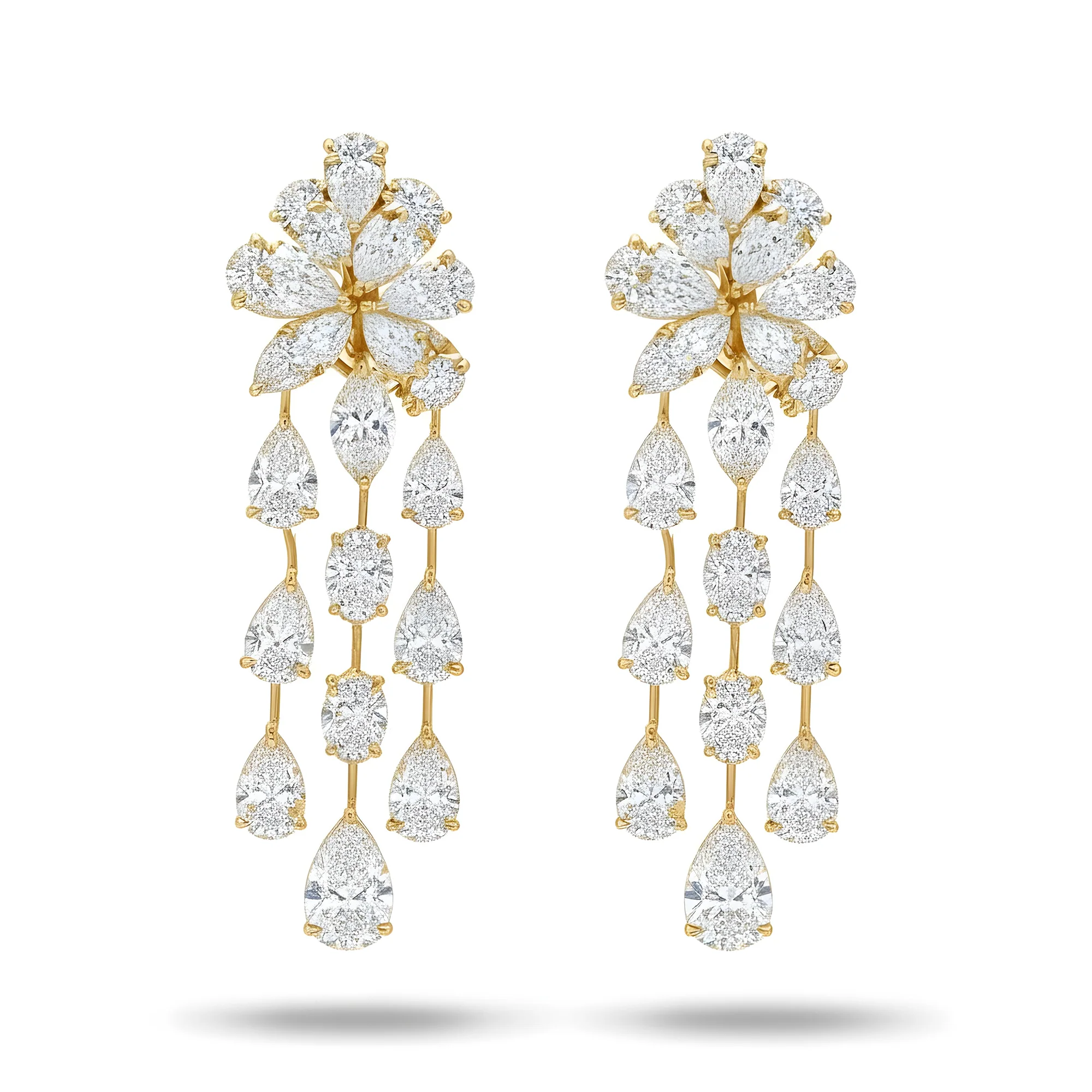 IGI 18K White Gold Mutli Cut Diamond Waterfall Drop Earrings 41.54ctw - Image 4