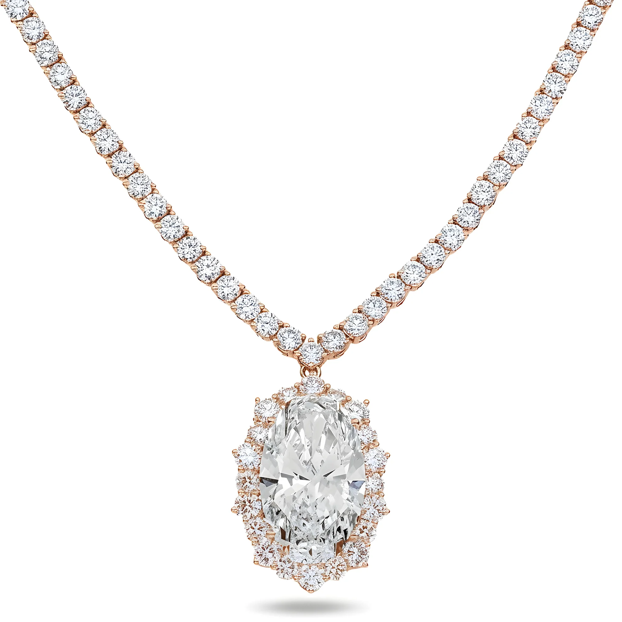 IGI 18K White Gold Oval Cut Diamond Necklace 19.8ct - Image 7