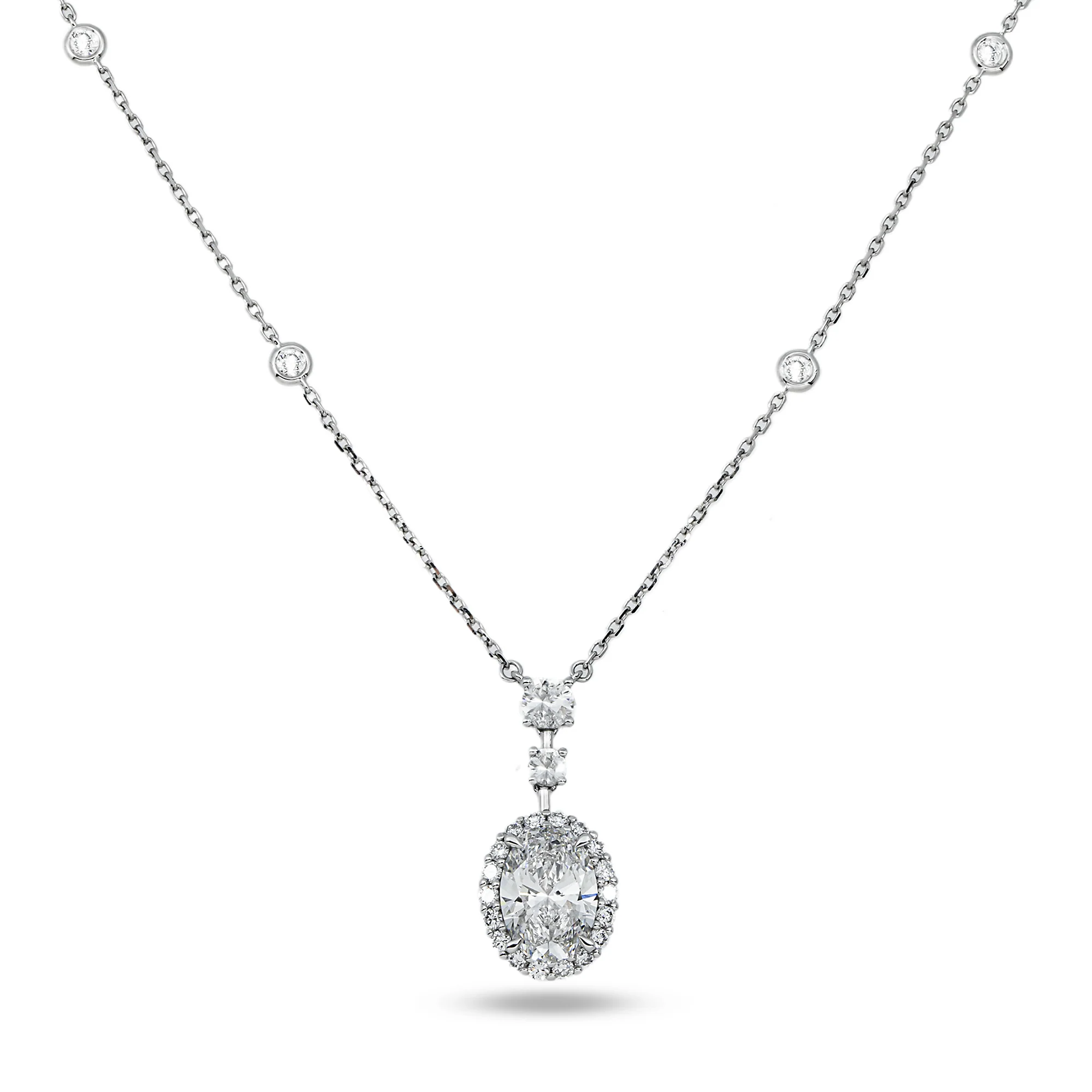 IGI 18K White Gold Oval Cut Diamond Necklace 2.72ctw