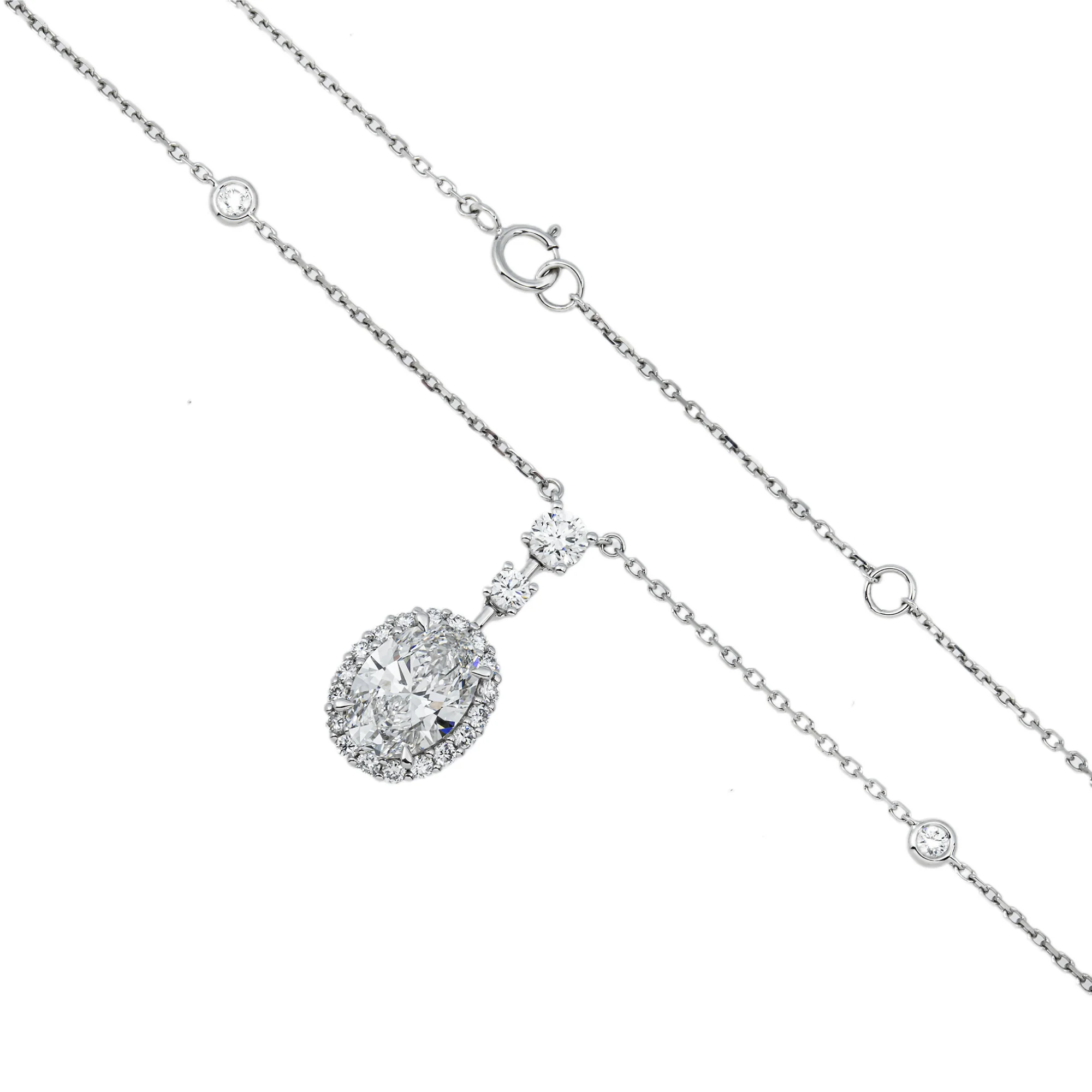 IGI 18K White Gold Oval Cut Diamond Necklace 2.72ctw - Image 3