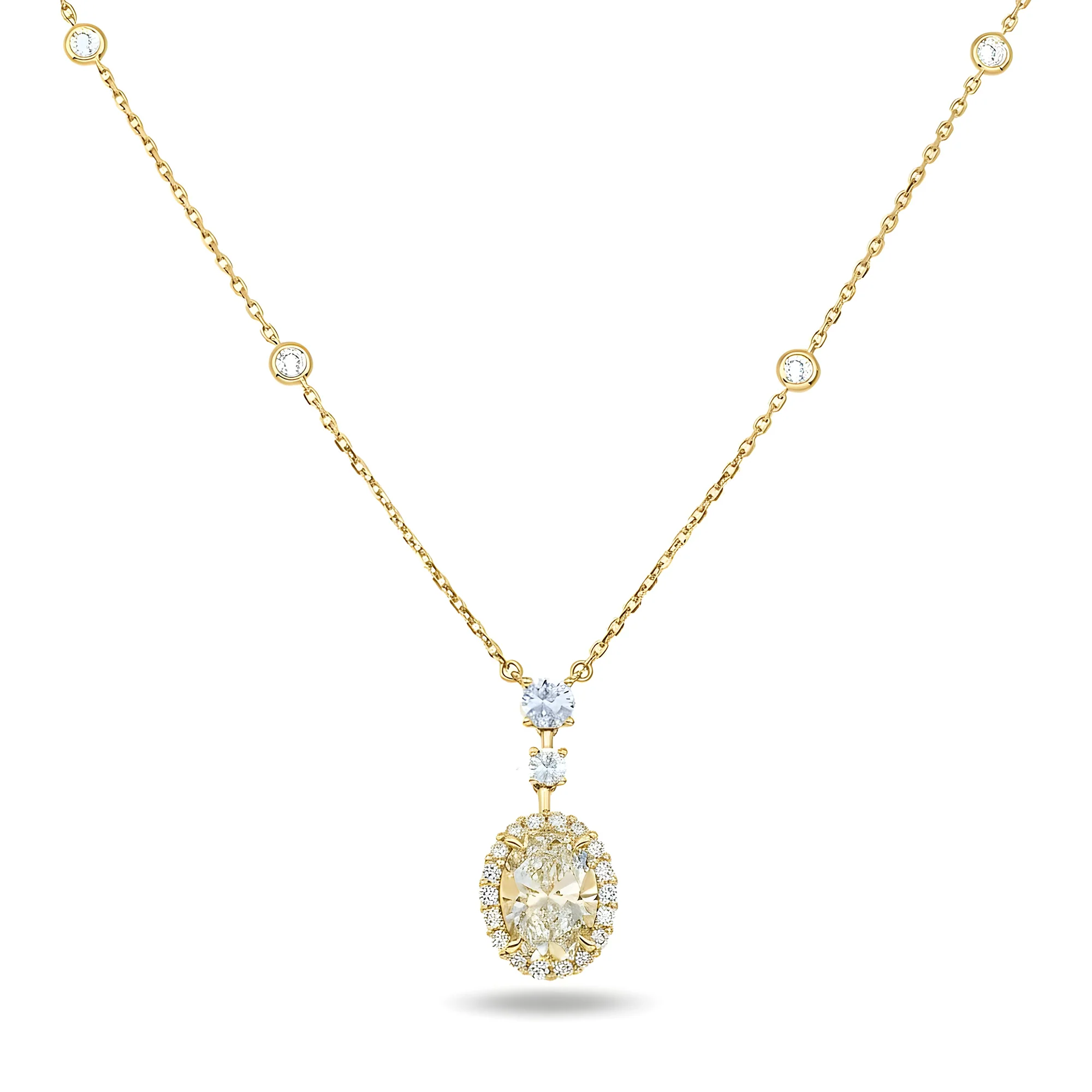 IGI 18K White Gold Oval Cut Diamond Necklace 2.72ctw - Image 4
