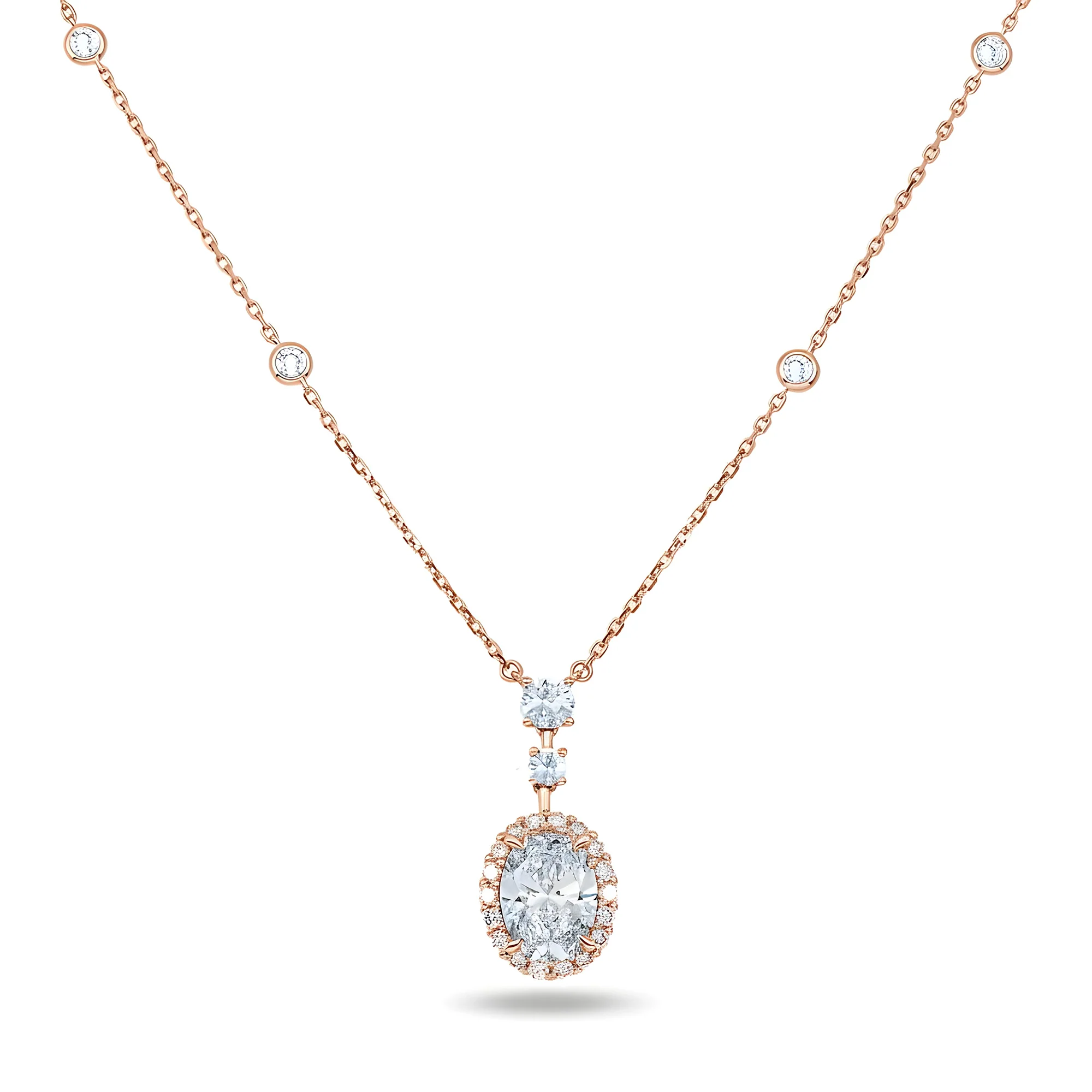 IGI 18K White Gold Oval Cut Diamond Necklace 2.72ctw - Image 6