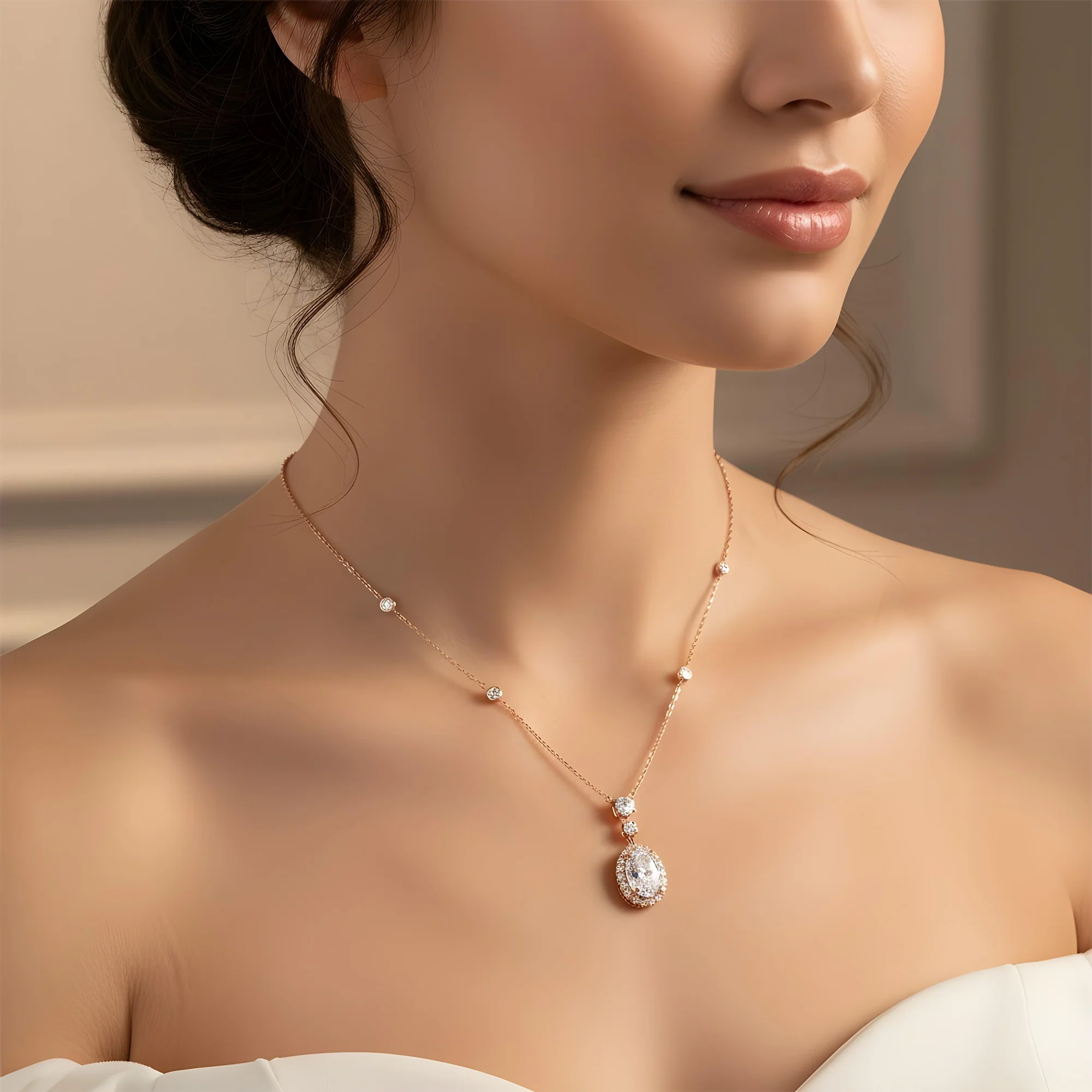 IGI 18K White Gold Oval Cut Diamond Necklace 2.72ctw - Image 7