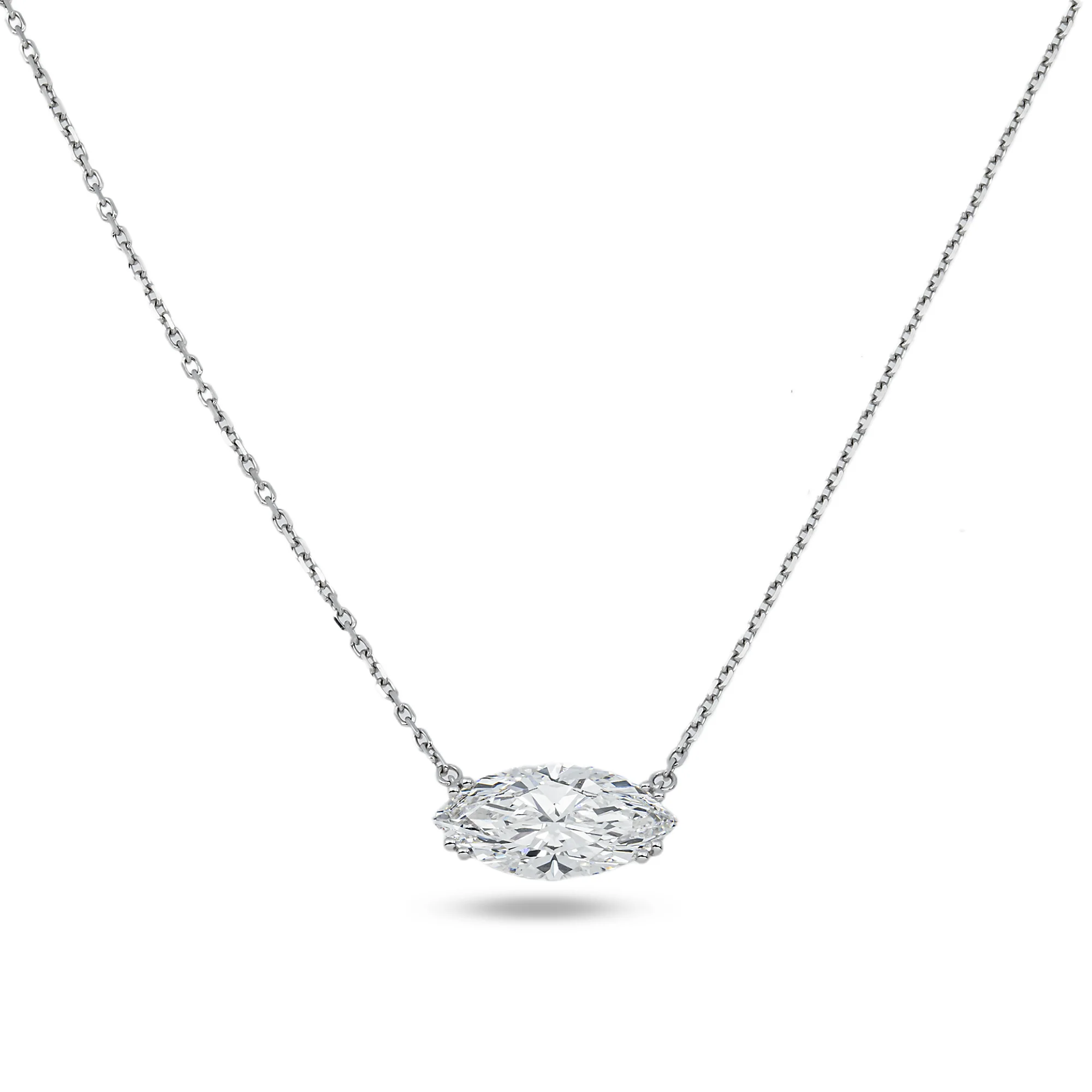 IGI 18K White Gold Marquise Cut Diamond Necklace 2.92ct