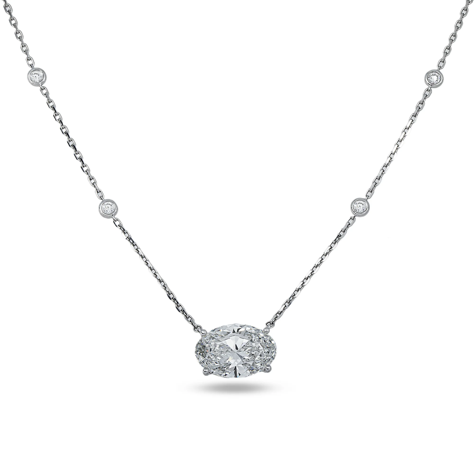 IGI 18K White Gold Oval Cut Diamond Necklace 5.43ctw