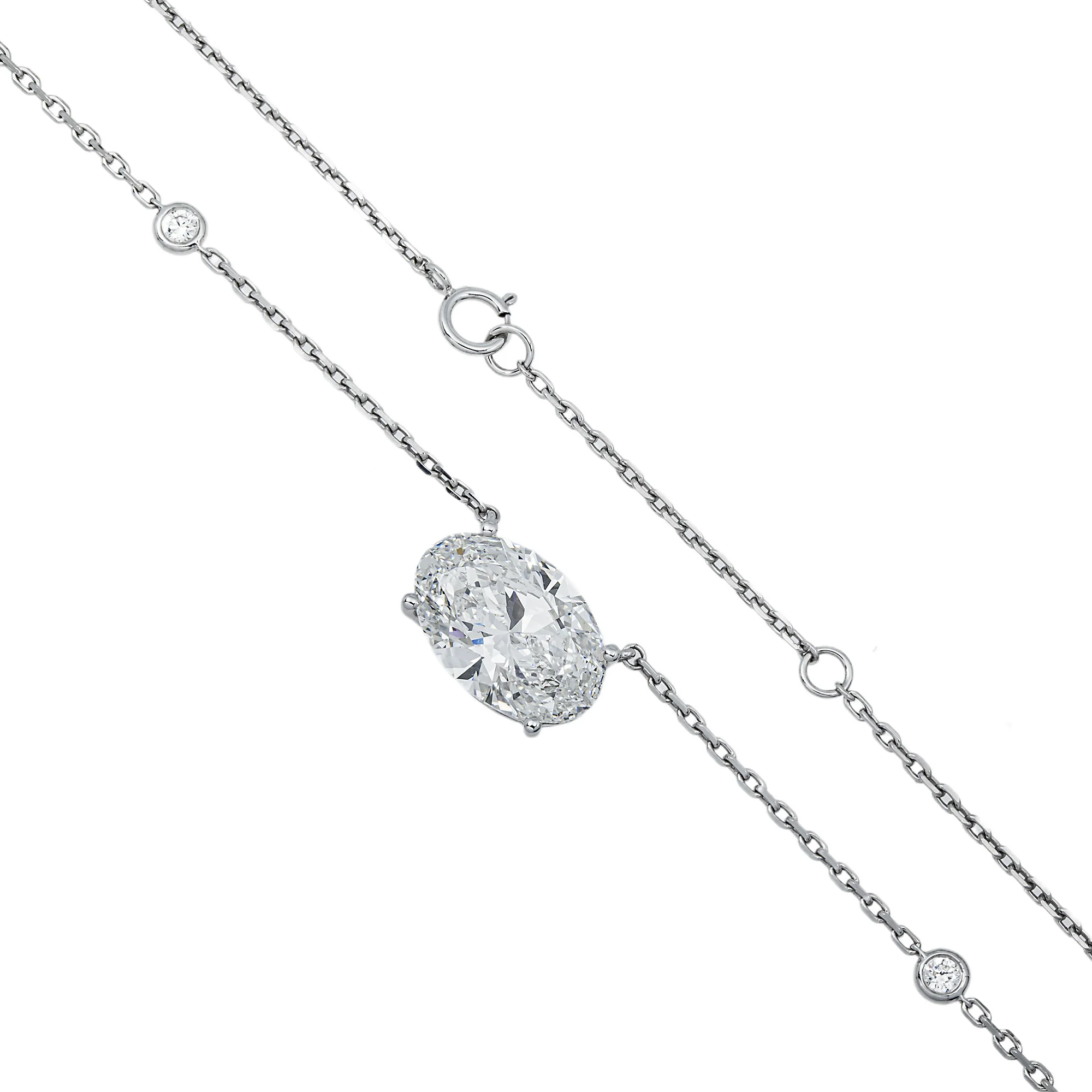 IGI 18K White Gold Oval Cut Diamond Necklace 5.43ctw - Image 3