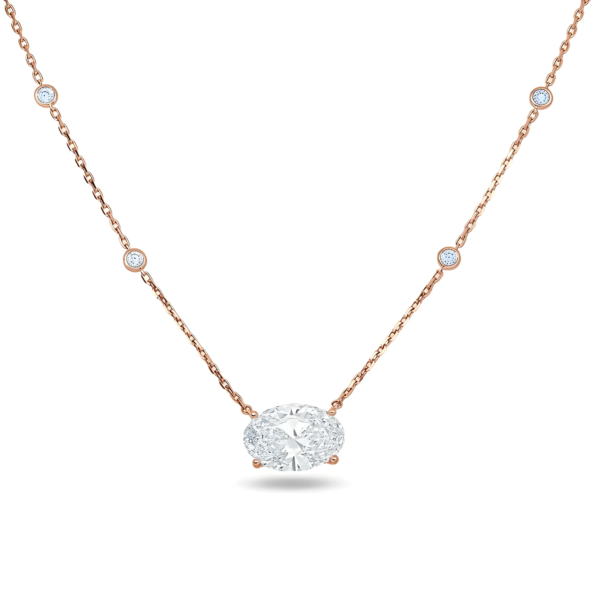 IGI 18K White Gold Oval Cut Diamond Necklace 5.43ctw - Image 6