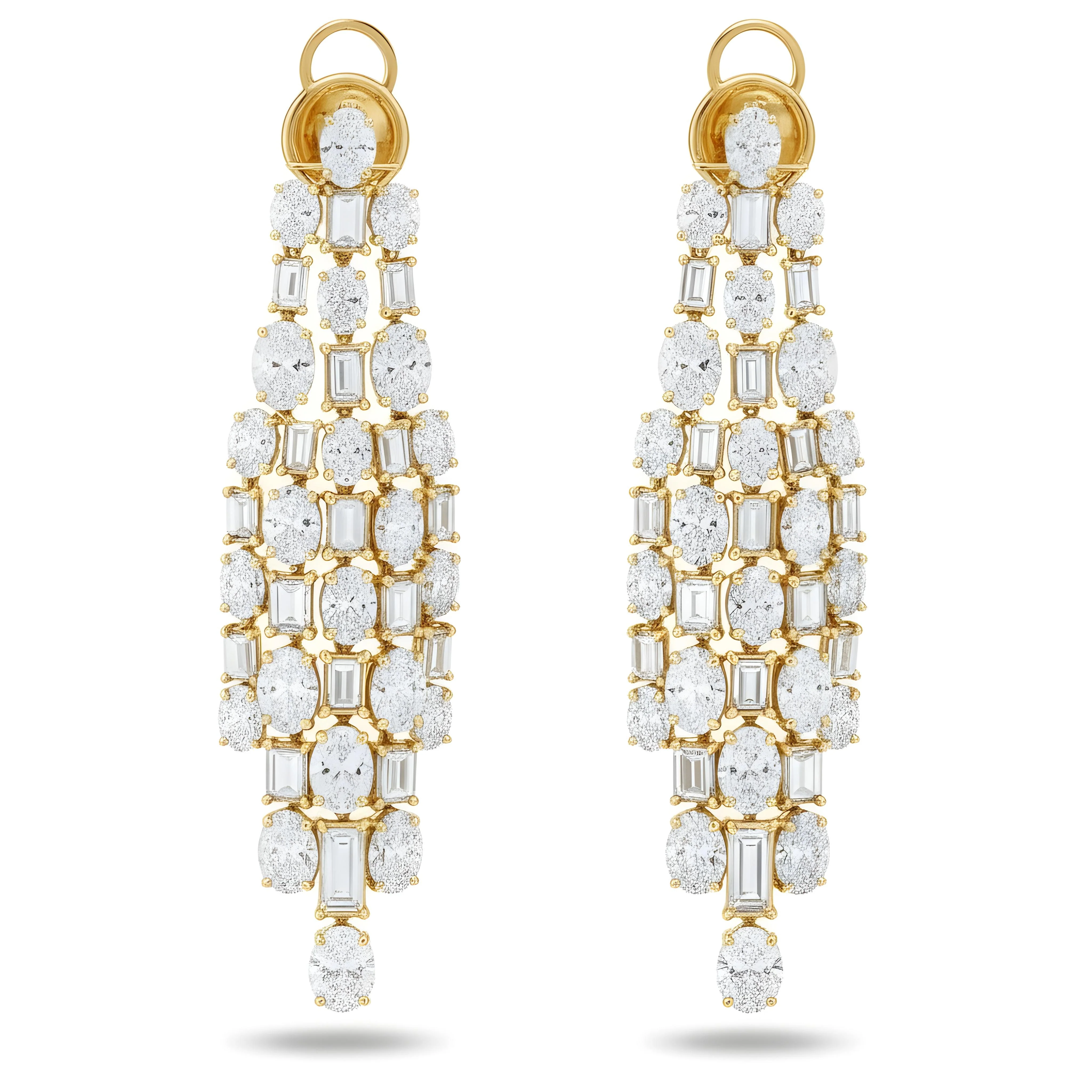 IGI 18K White Gold Oval & Emerald Cut Diamond Chandelier Drop Earrings 29.71ctw - Image 4