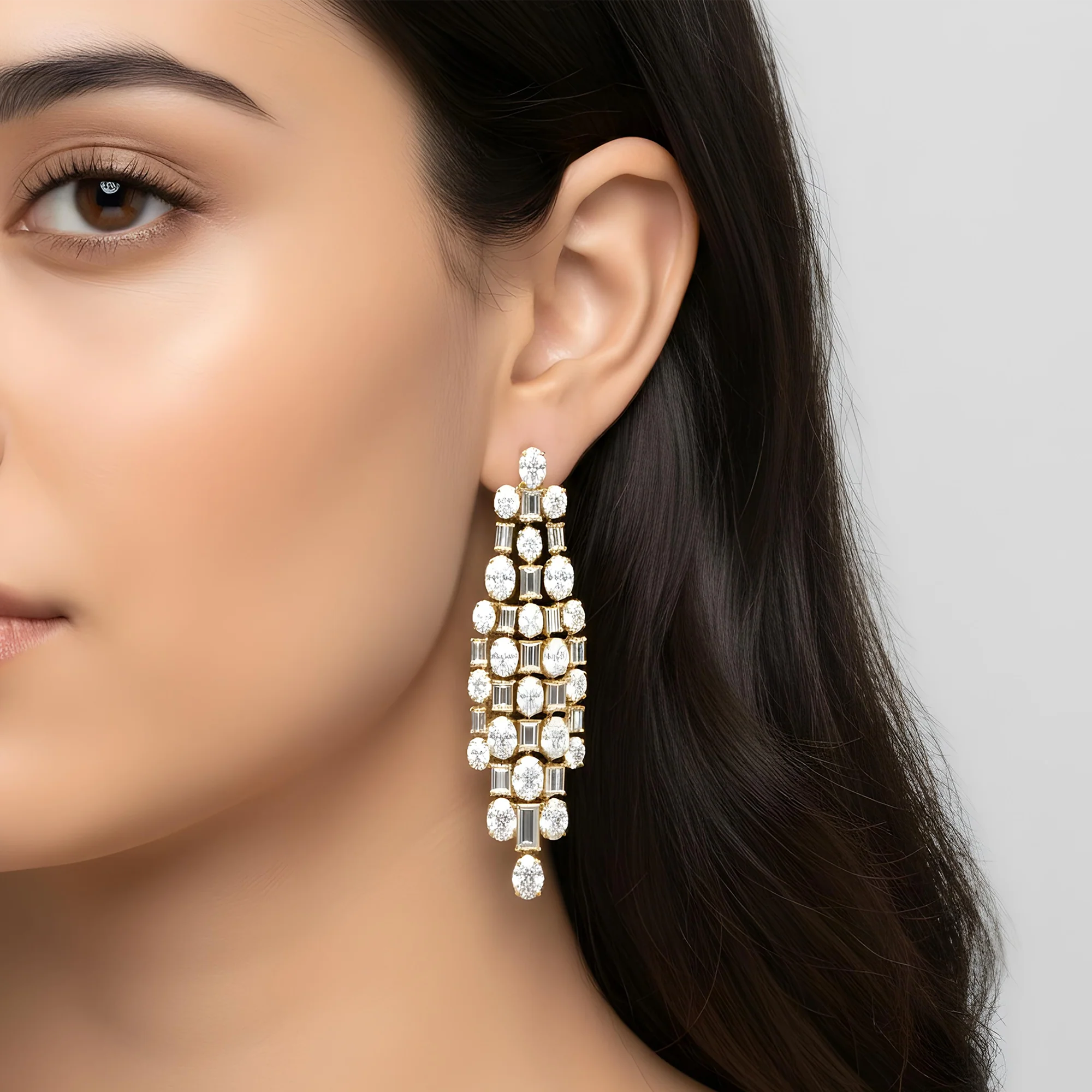 IGI 18K White Gold Oval & Emerald Cut Diamond Chandelier Drop Earrings 29.71ctw - Image 5
