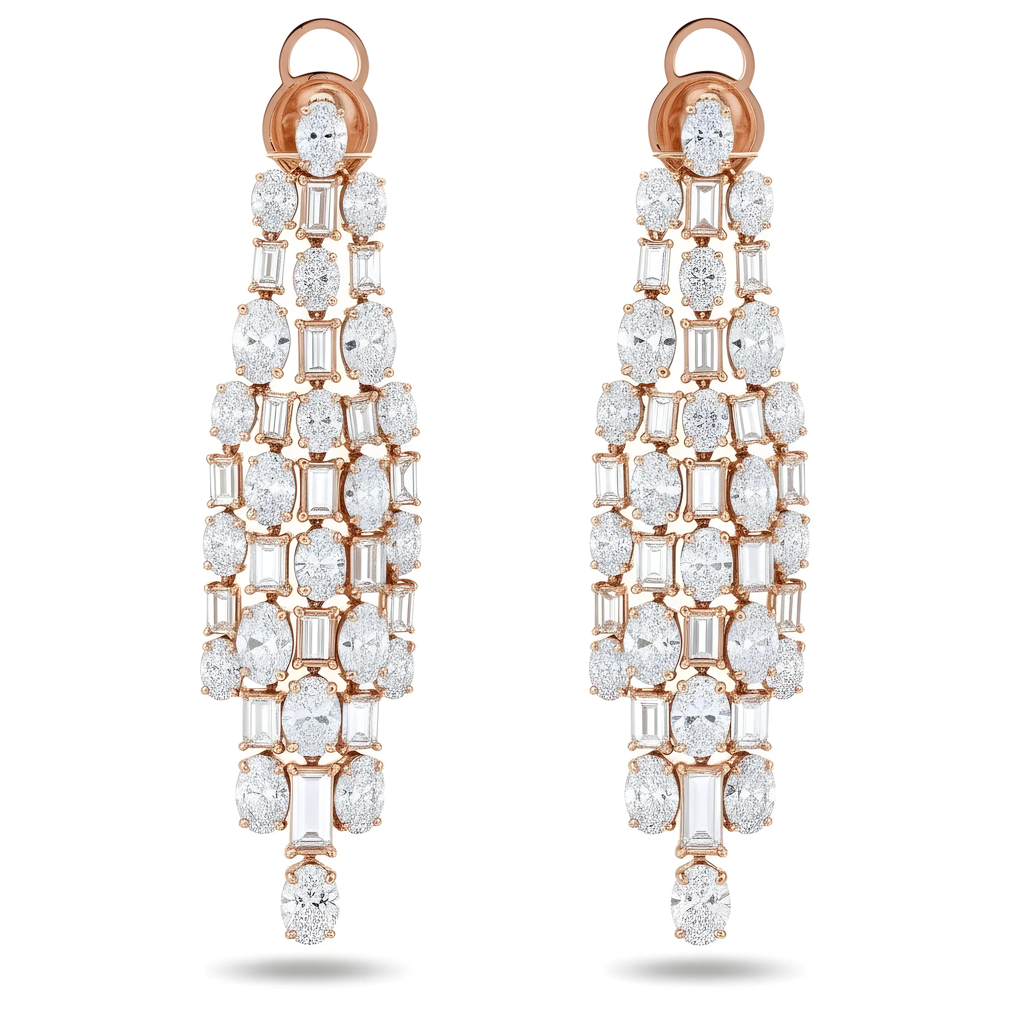 IGI 18K White Gold Oval & Emerald Cut Diamond Chandelier Drop Earrings 29.71ctw - Image 6