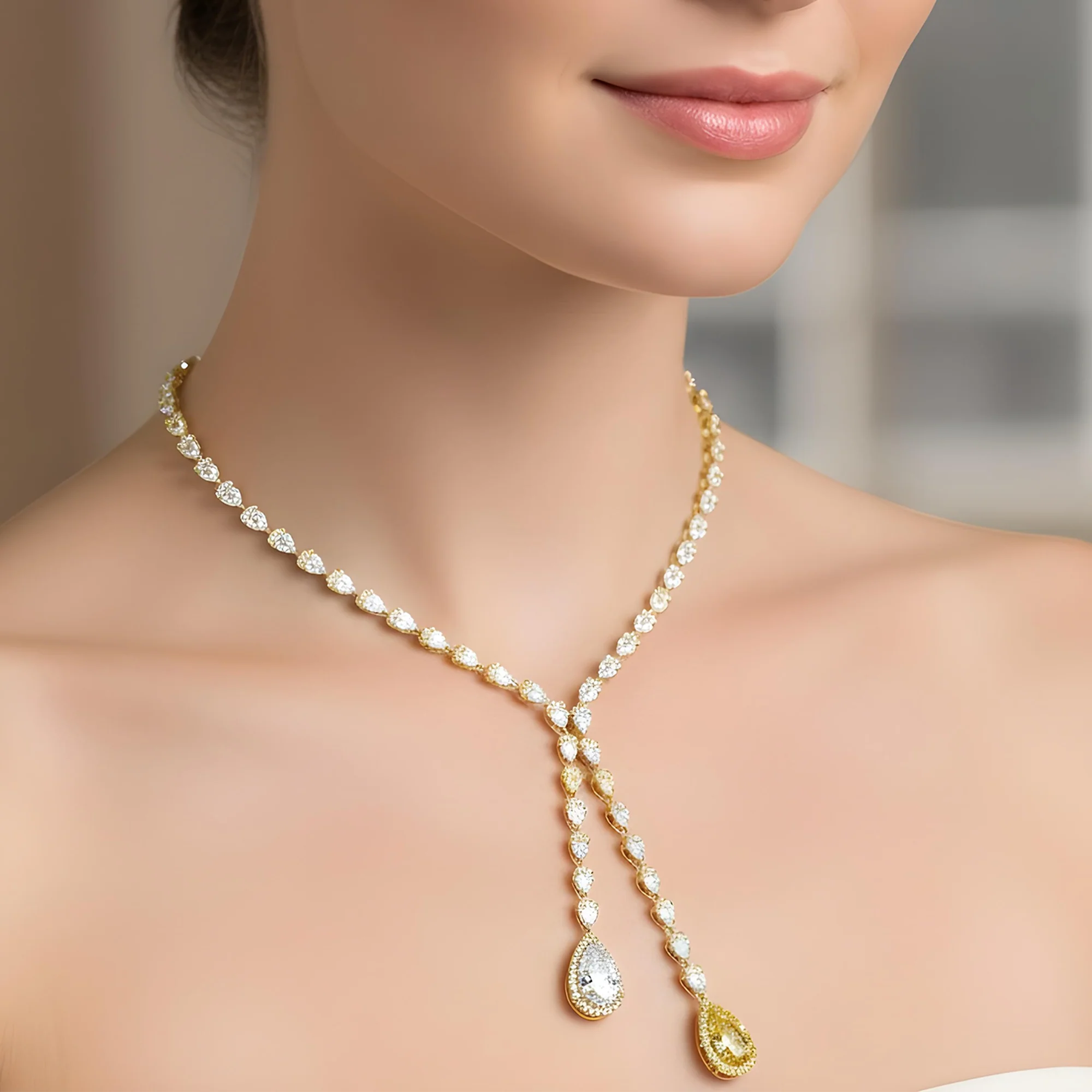 IGI 18K White Gold Pear Cut FIY Diamond Drop Necklace 41.84ct - Image 6
