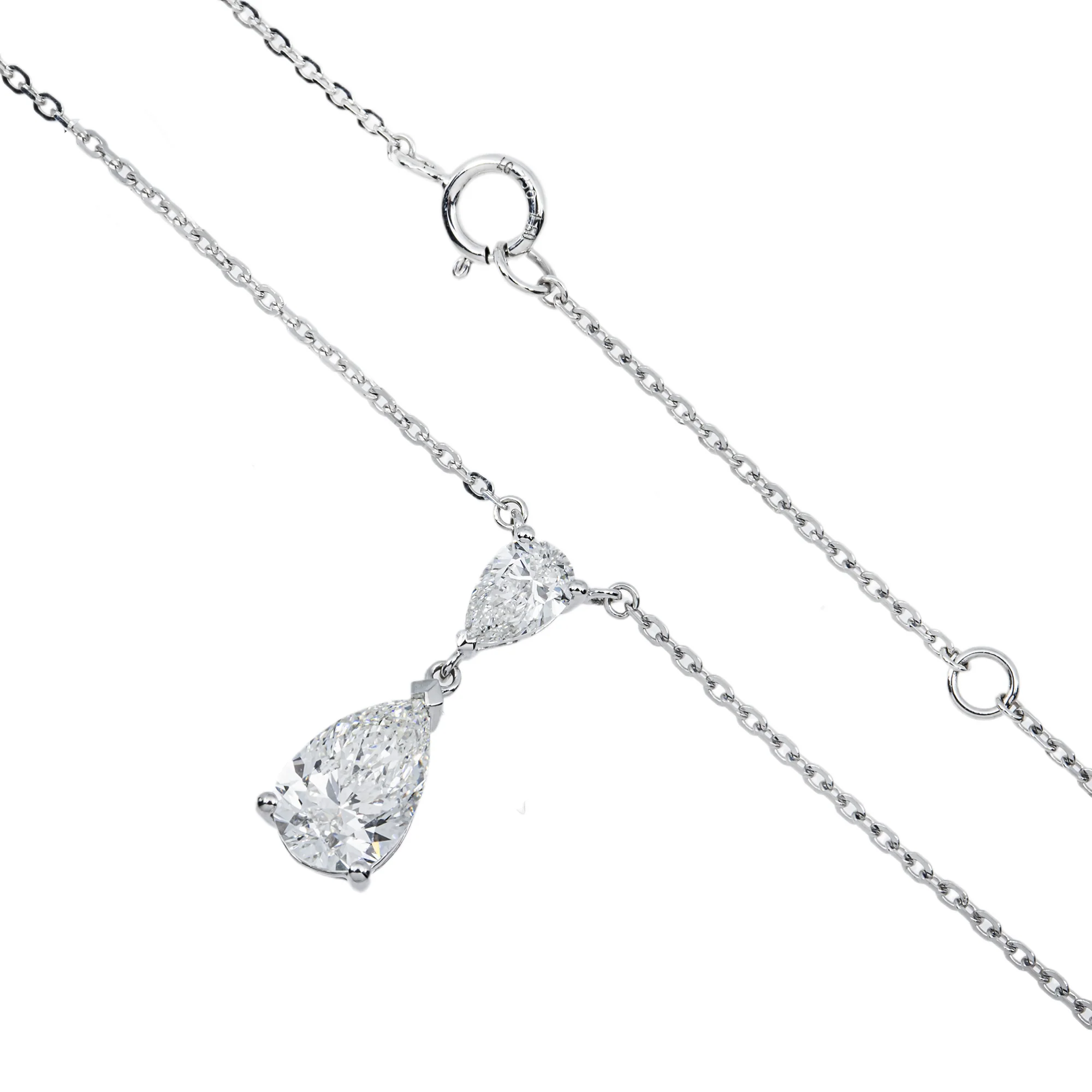 IGI 18K White Gold Pear Diamond Drop Necklace 1.90ct - Image 3