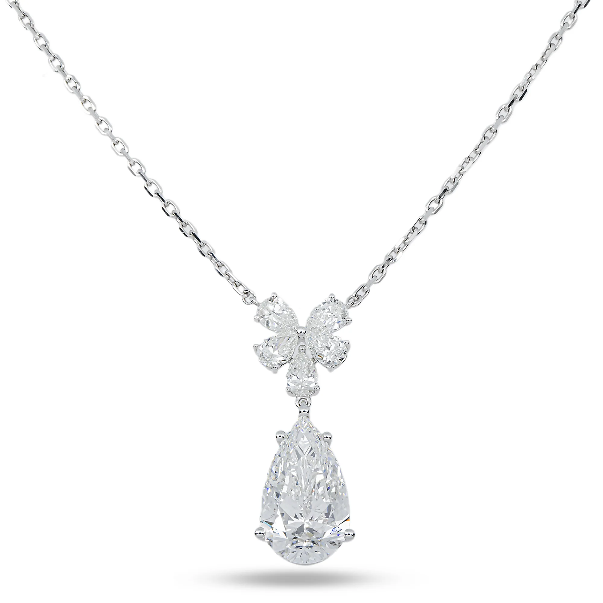 IGI 18K White Gold Pear Diamond Drop Necklace 5.39ct