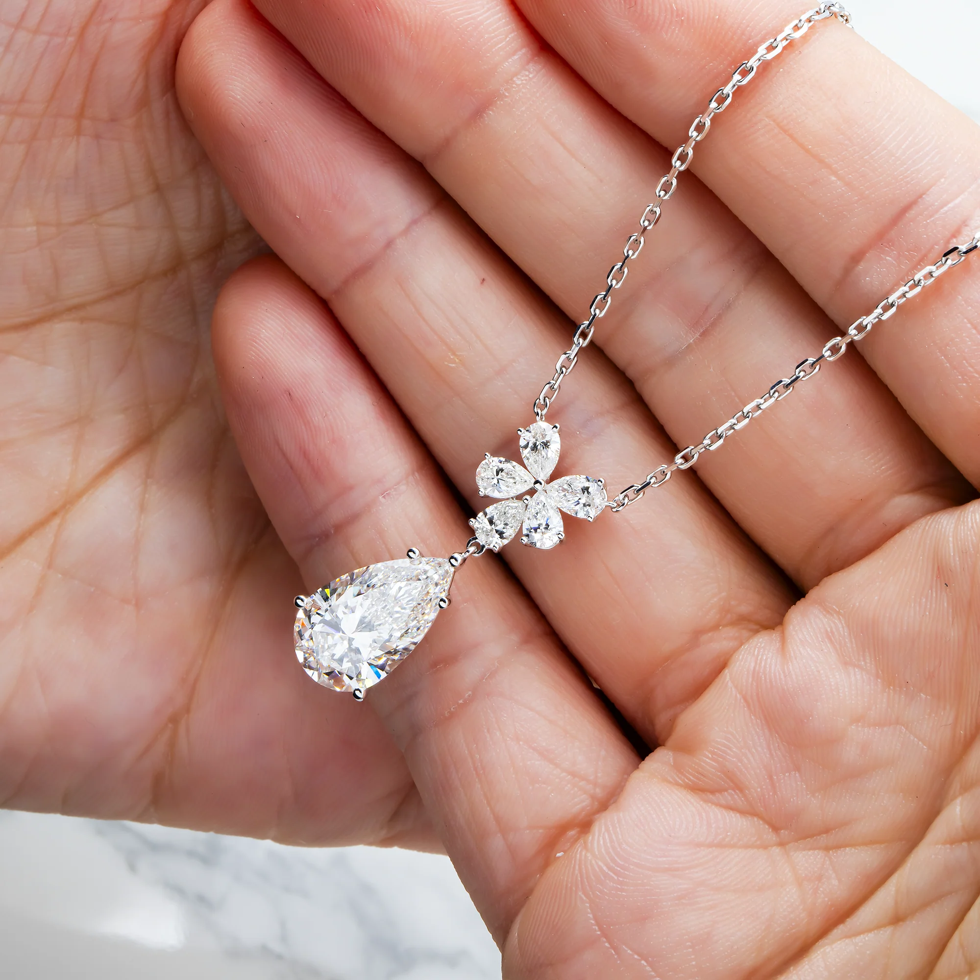 IGI 18K White Gold Pear Diamond Drop Necklace 5.39ct - Image 2
