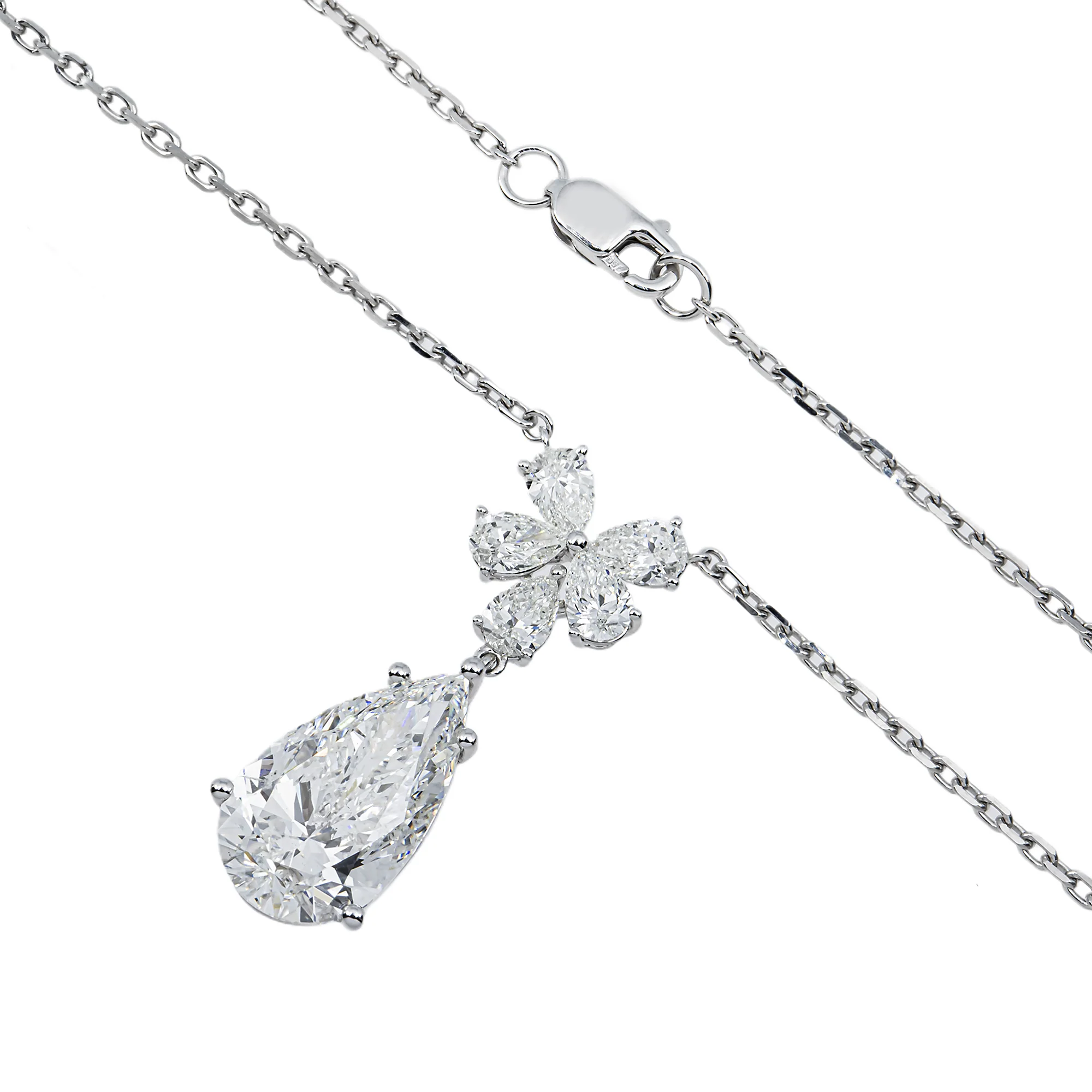 IGI 18K White Gold Pear Diamond Drop Necklace 5.39ct - Image 3