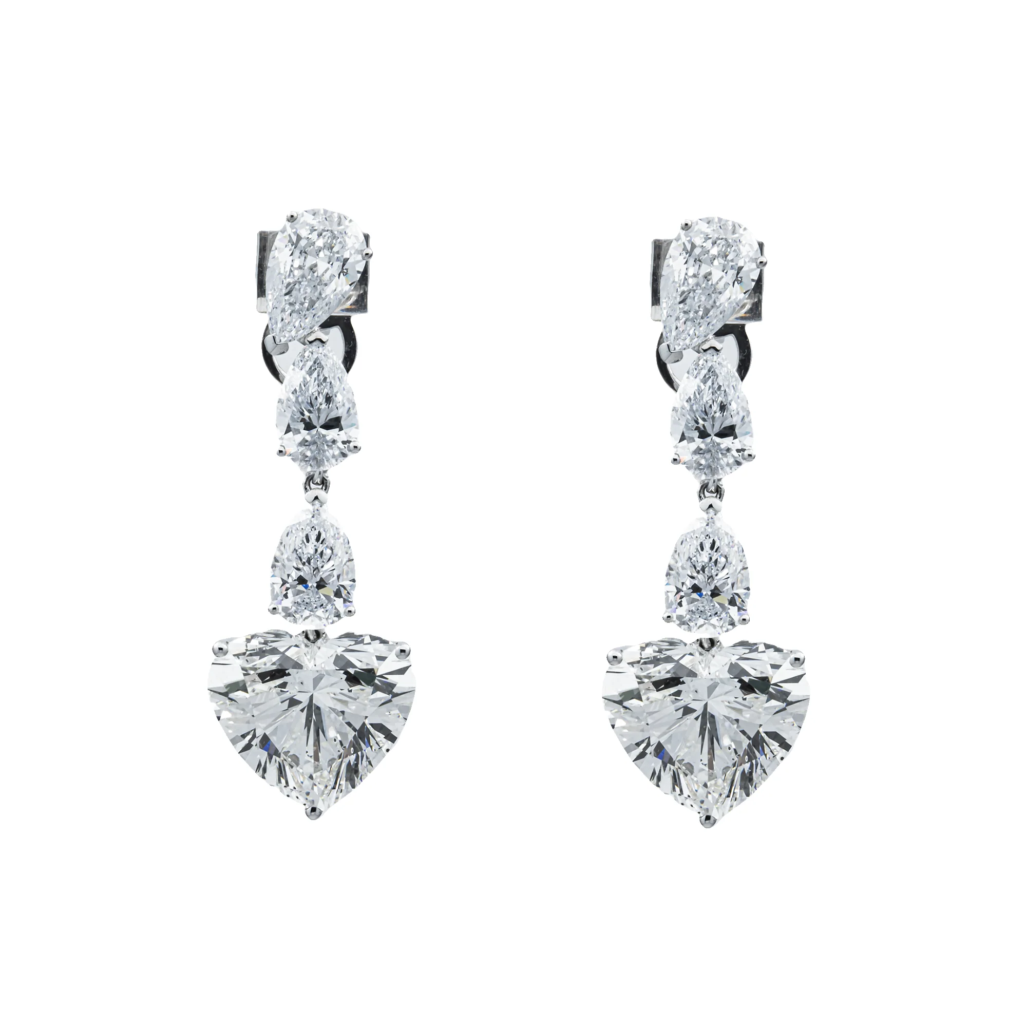 IGI 18K White Gold Pear & Heart Cut Diamond Drop Earrings 14.72ctw