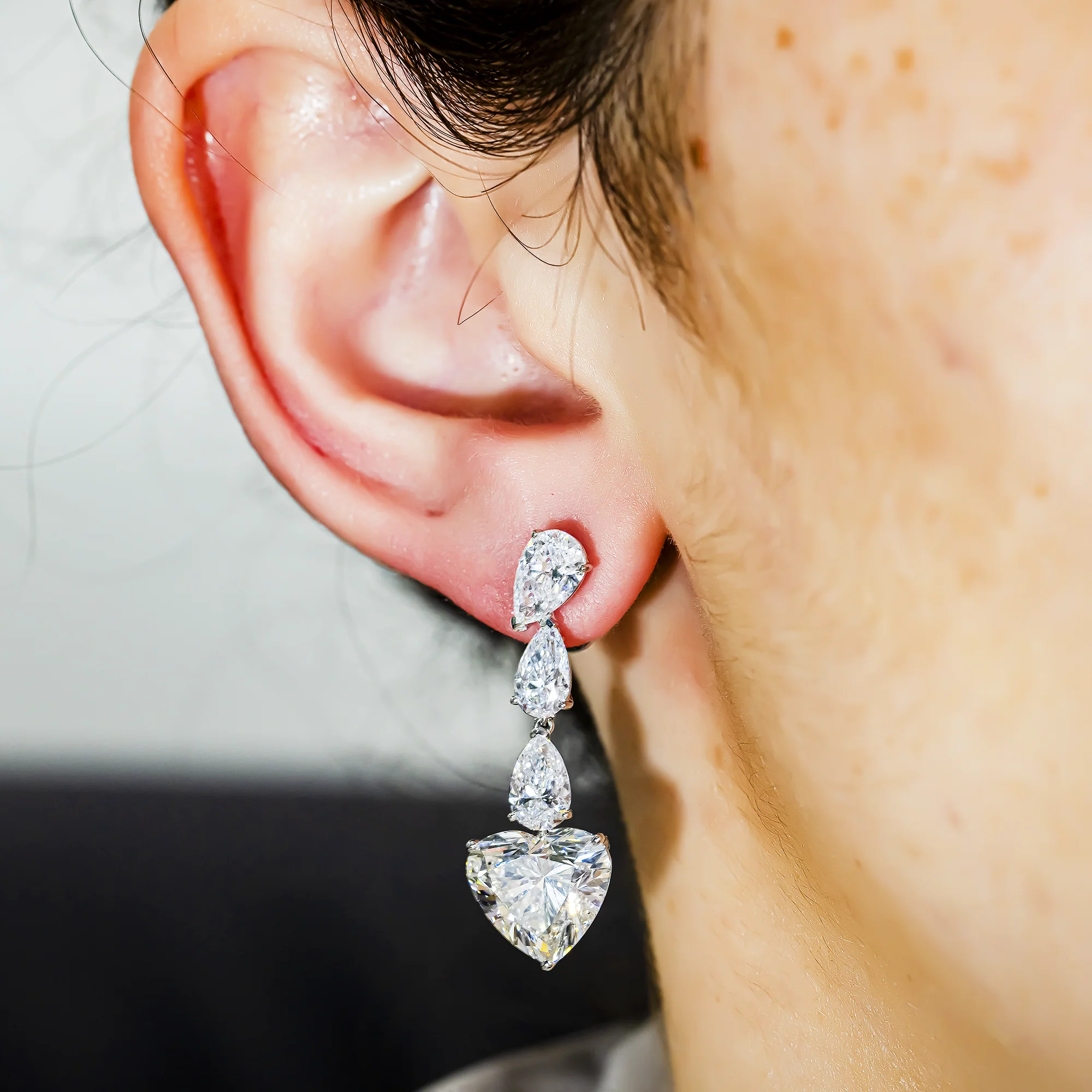 IGI 18K White Gold Pear & Heart Cut Diamond Drop Earrings 14.72ctw - Image 2