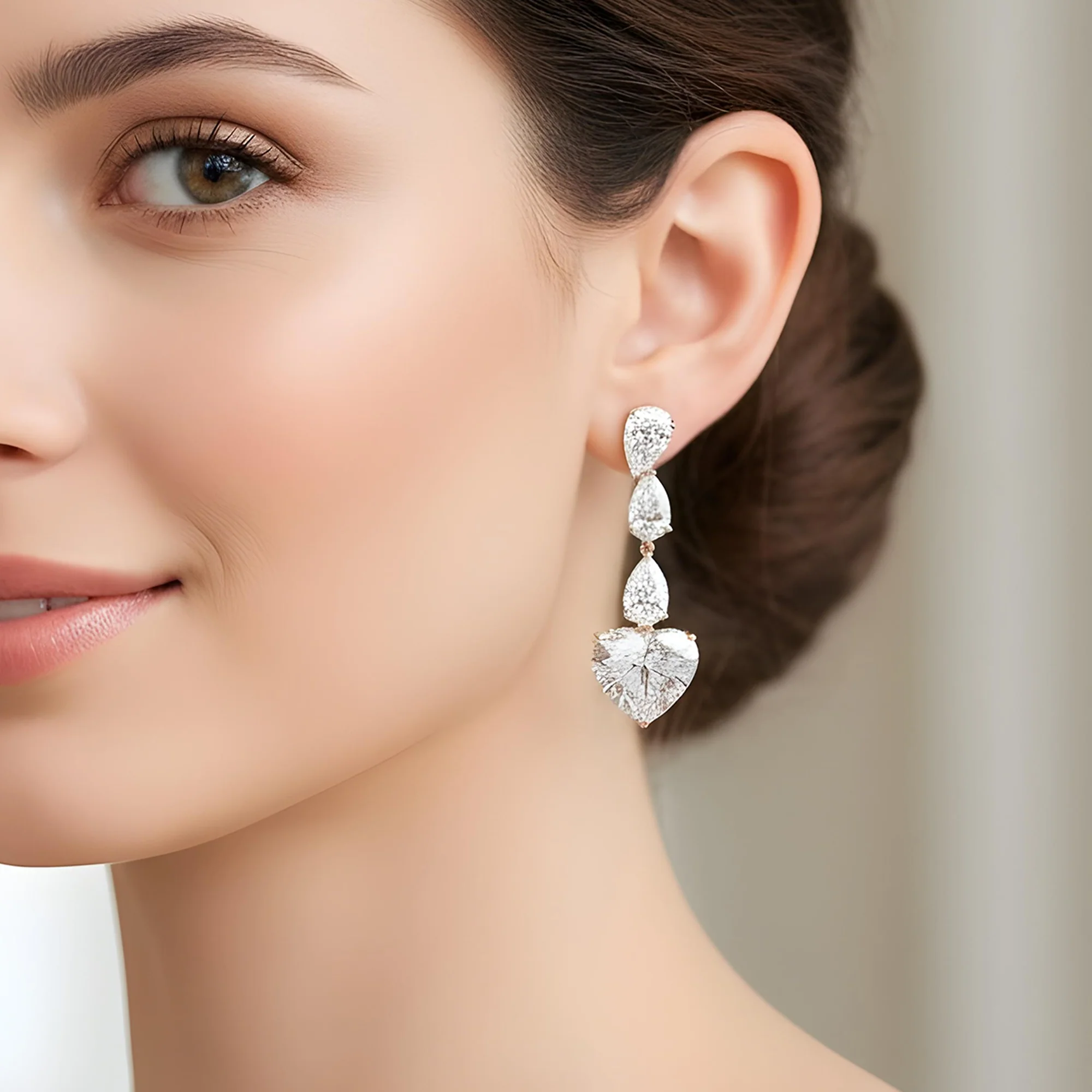 IGI 18K White Gold Pear & Heart Cut Diamond Drop Earrings 14.72ctw - Image 7