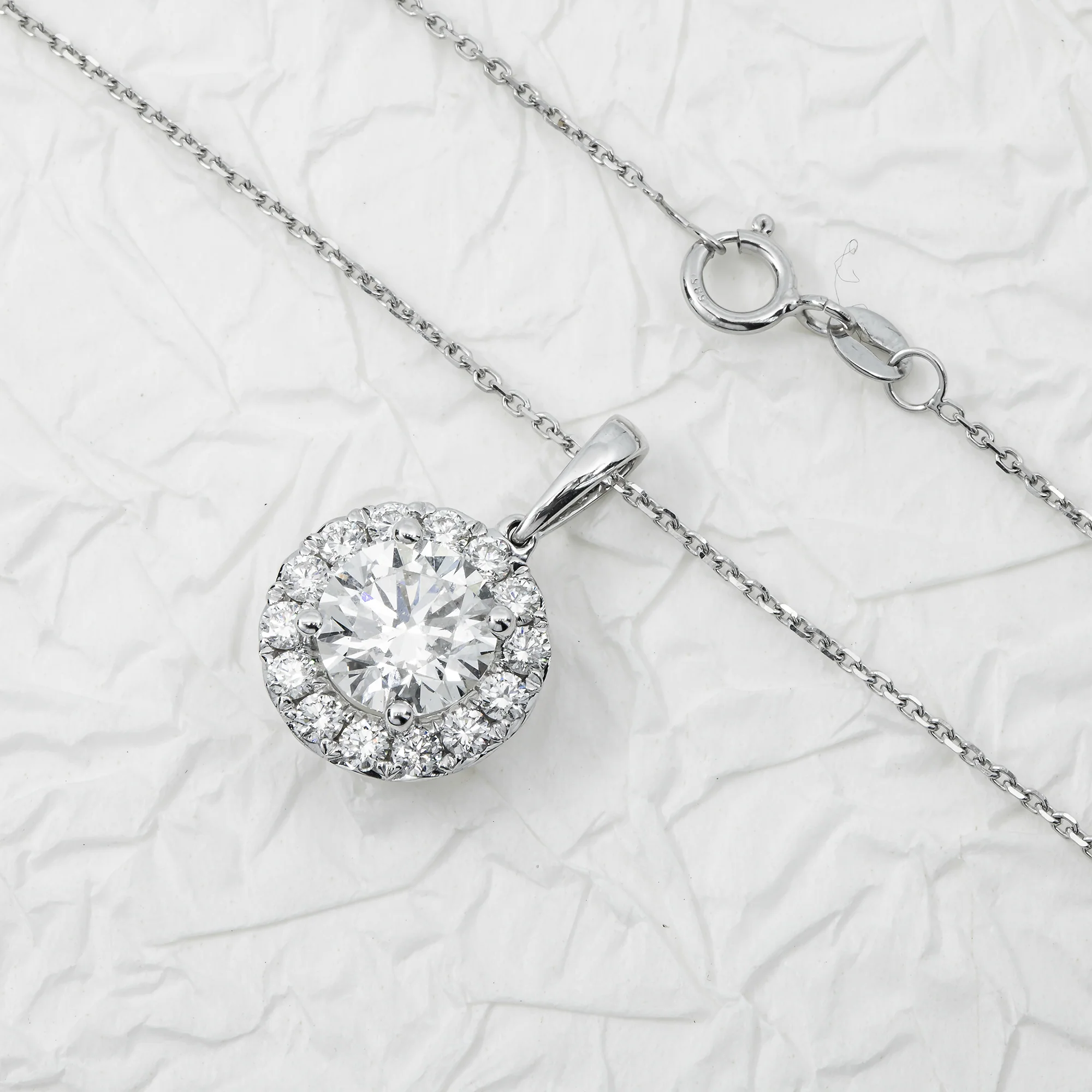 IGI 18K White Gold Round Diamond Pendant & Chain Necklace 2.77ct - Image 3