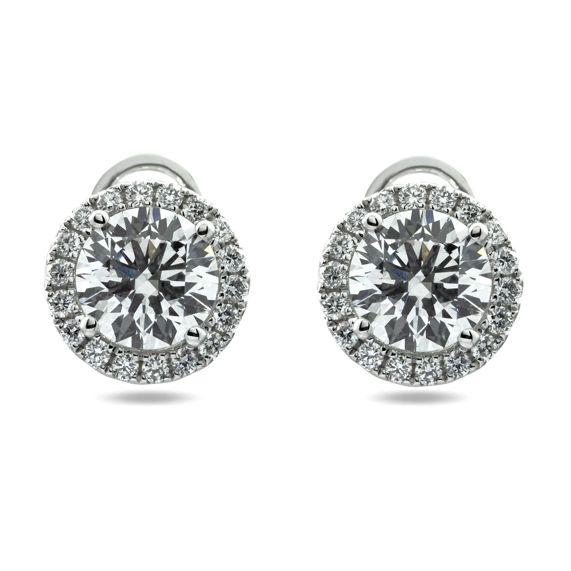 IGI 18K White Gold Round Diamond Earrings w/ Halo 2.47ctw
