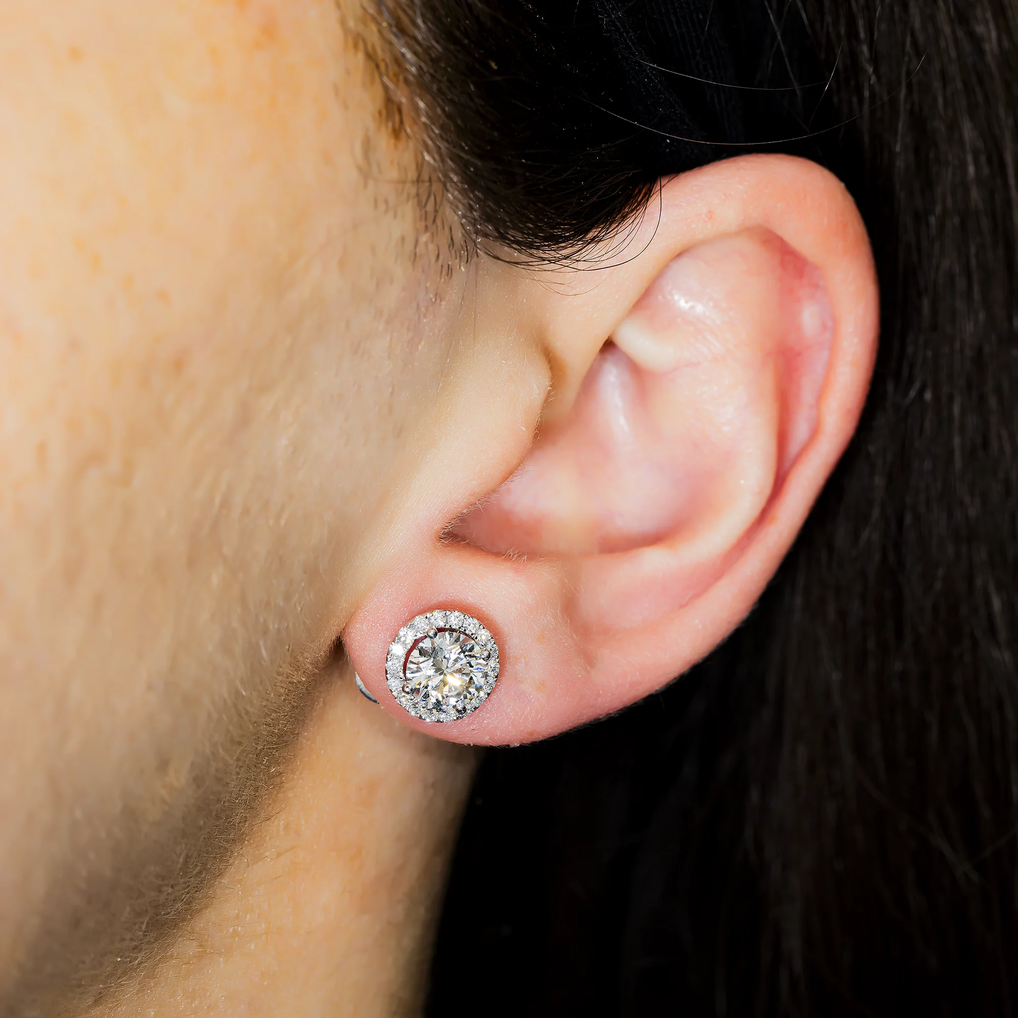 IGI 18K White Gold Round Diamond Earrings w/ Halo 2.47ctw - Image 2