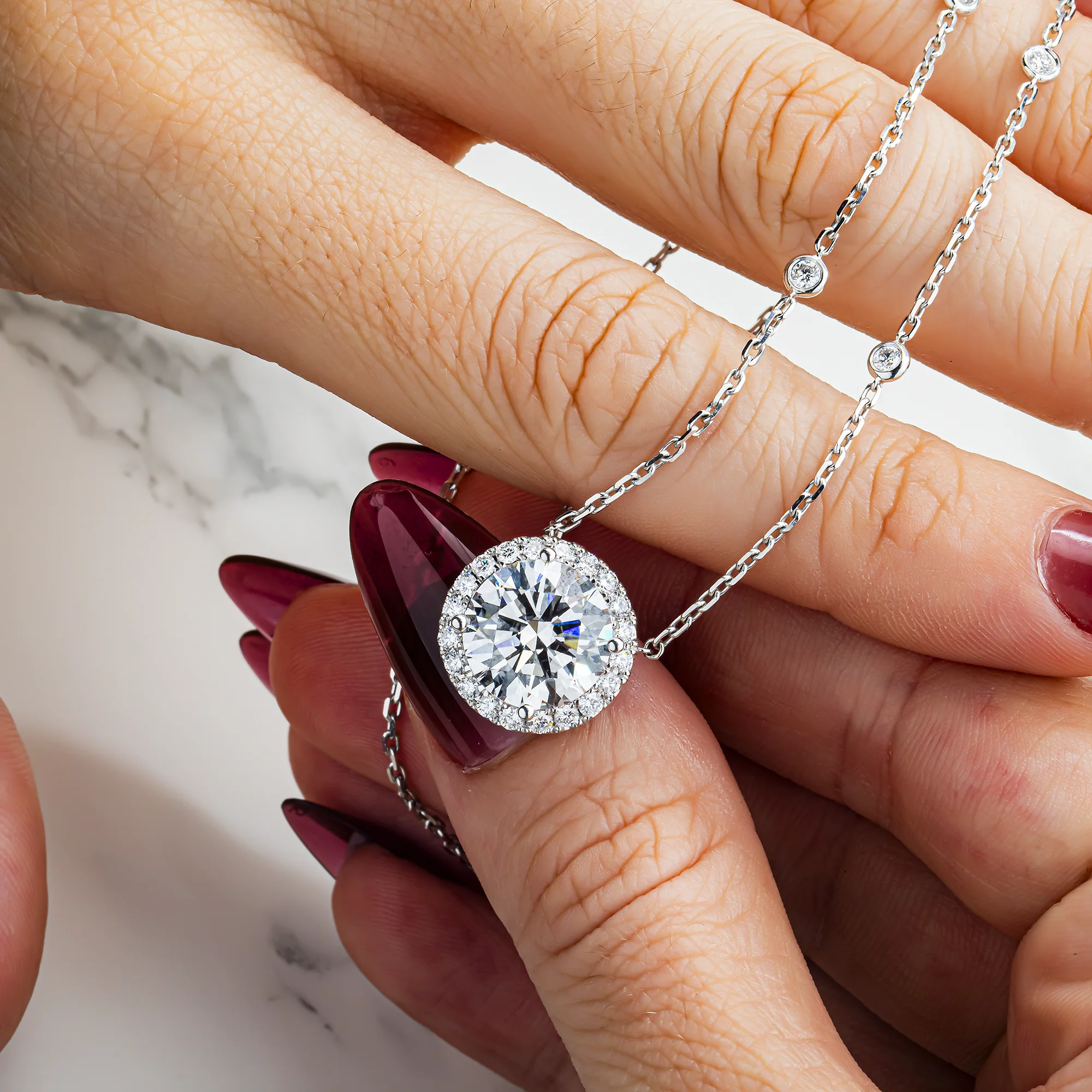 IGI 18K White Gold Round Diamond Necklace 5.78ctw - Image 2