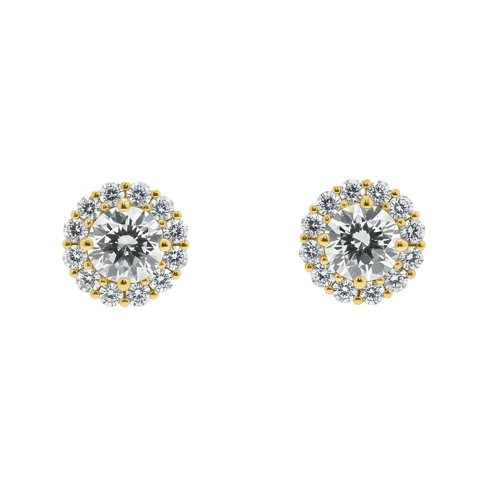 IGI 18K White Gold Round Diamond Stud Earrings w/ Halo 2.96ctw - Image 6