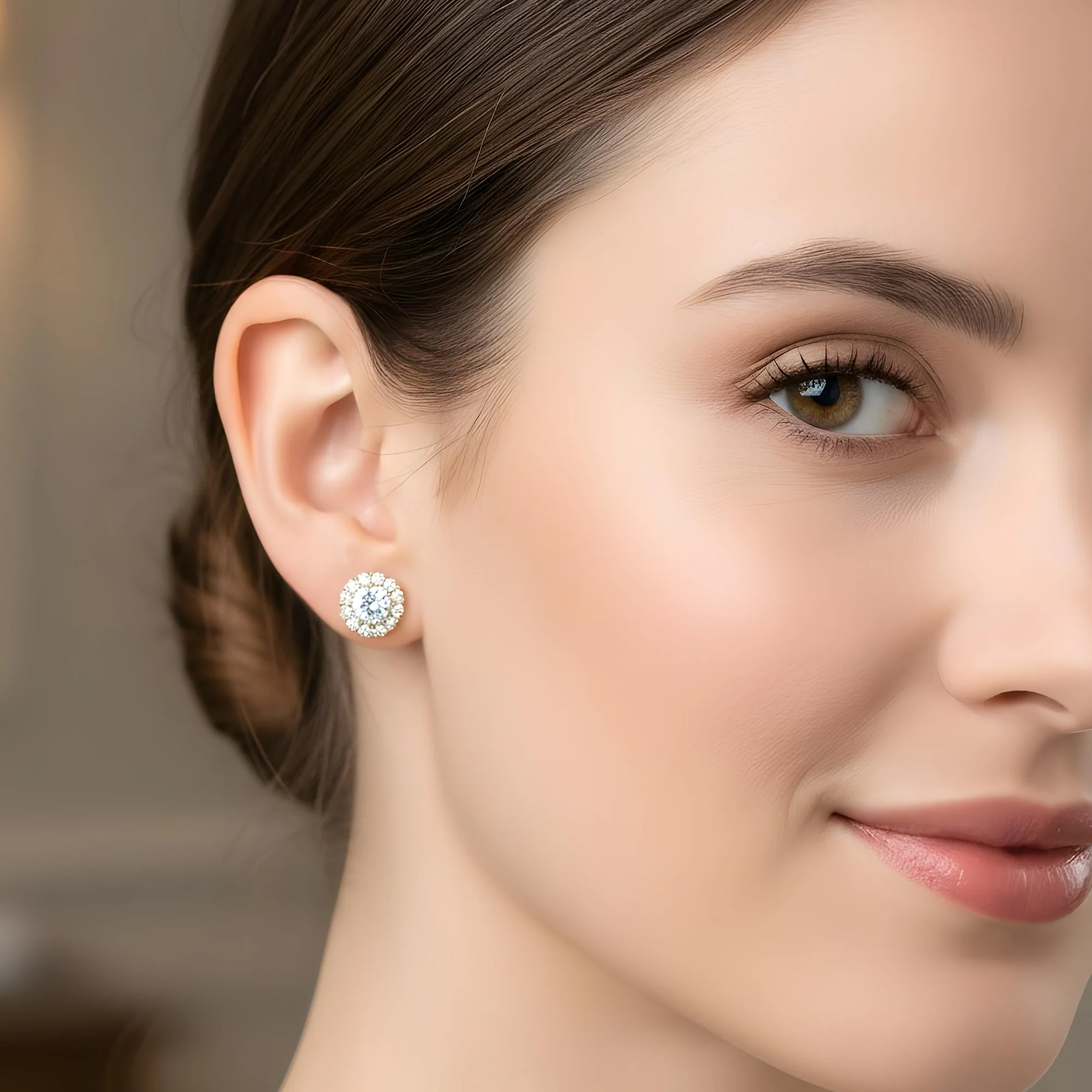 IGI 18K White Gold Round Diamond Stud Earrings w/ Halo 2.96ctw - Image 7