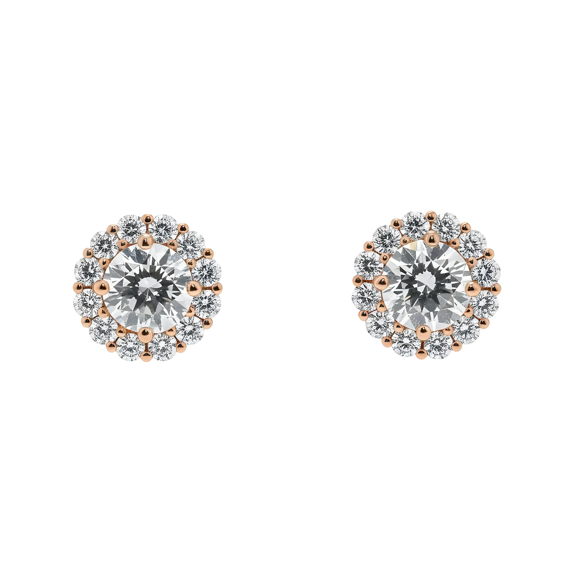 IGI 18K White Gold Round Diamond Stud Earrings w/ Halo 2.96ctw - Image 8