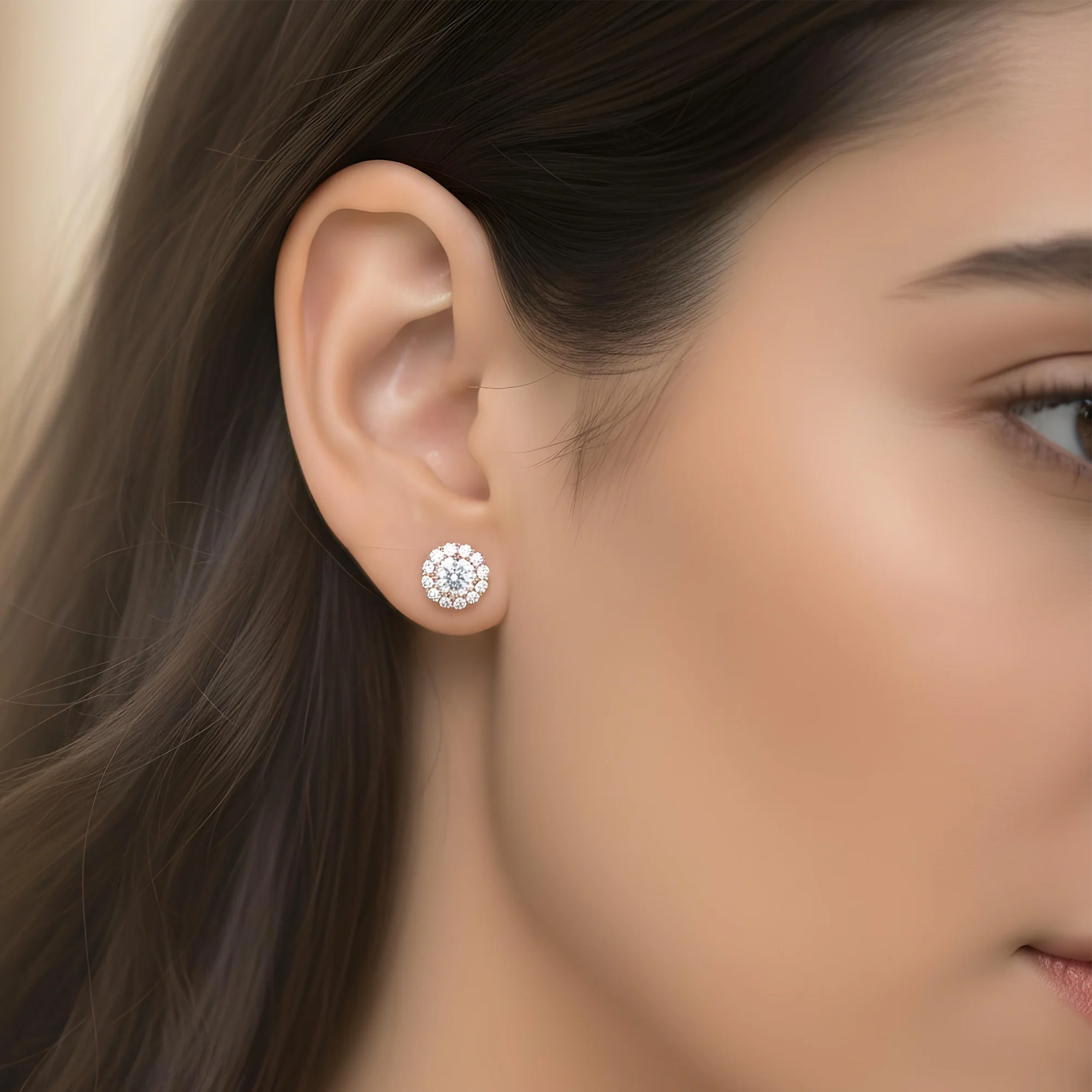 IGI 18K White Gold Round Diamond Stud Earrings w/ Halo 2.96ctw - Image 9