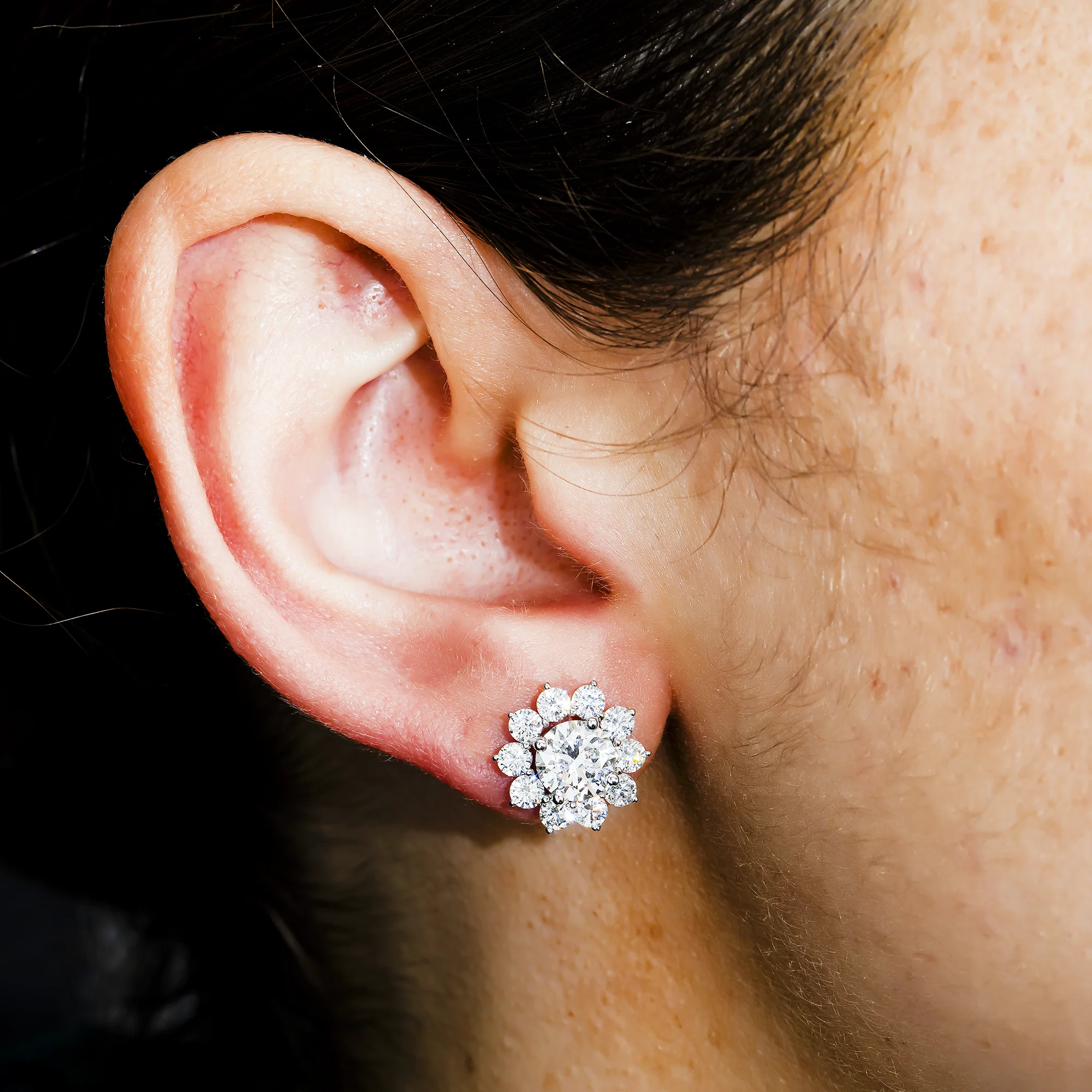 IGI 18K White Gold Round Diamond Sun Stud Earrings 3.60ctw - Image 2
