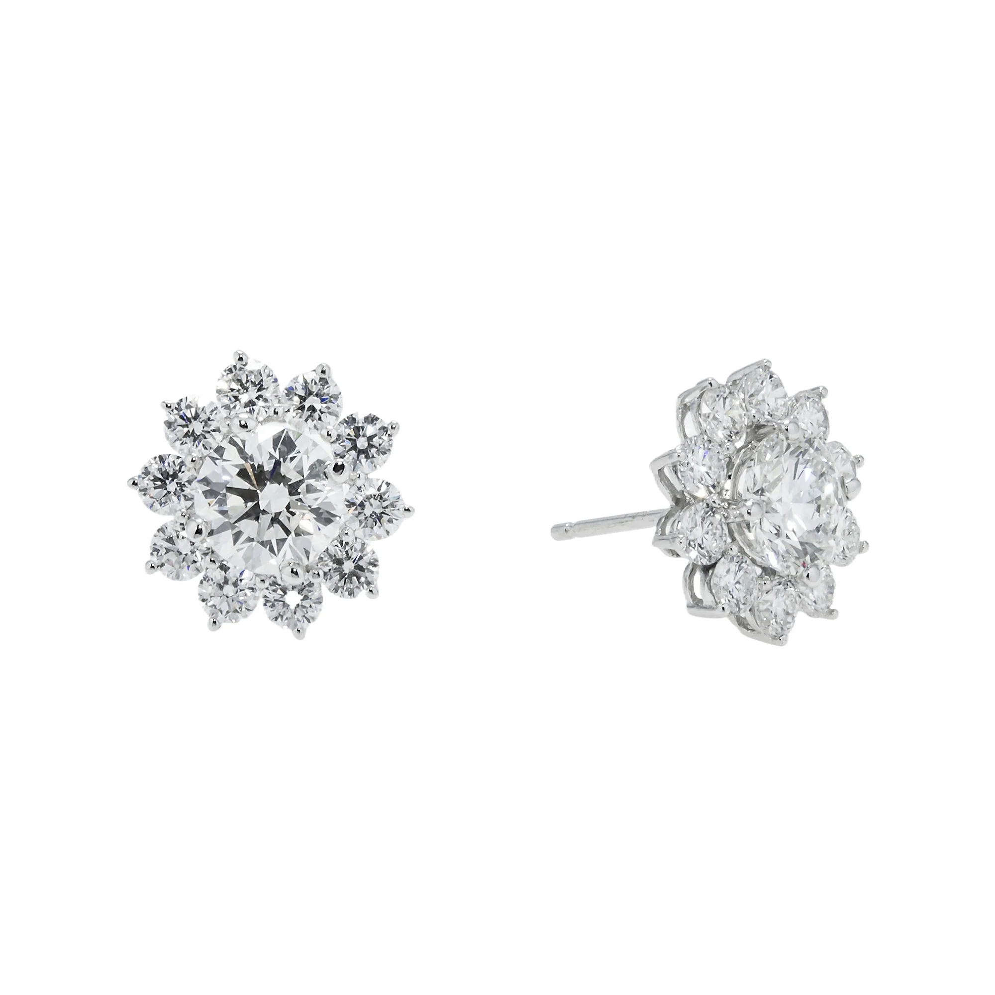 IGI 18K White Gold Round Diamond Sun Stud Earrings 3.60ctw - Image 3