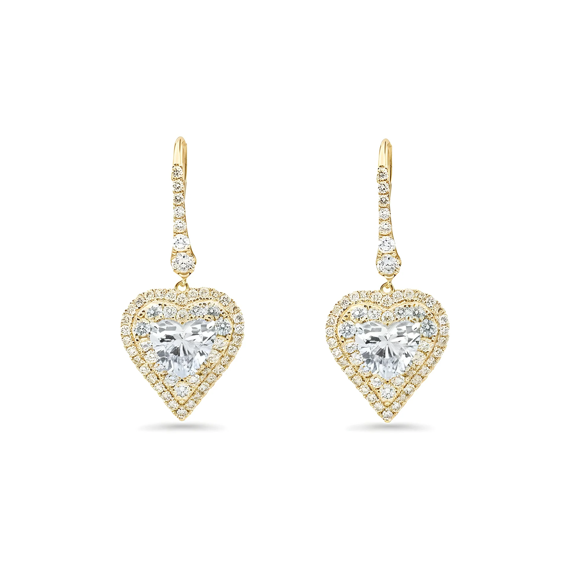 IGI 18K White Gold Round & Heart Cut Diamond Drop Earrings W/ Halo 5.06ctw - Image 4