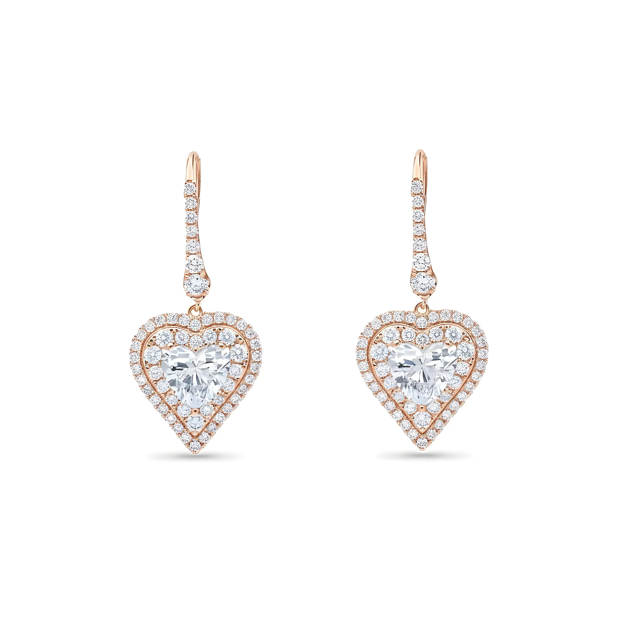 IGI 18K White Gold Round & Heart Cut Diamond Drop Earrings W/ Halo 5.06ctw - Image 6