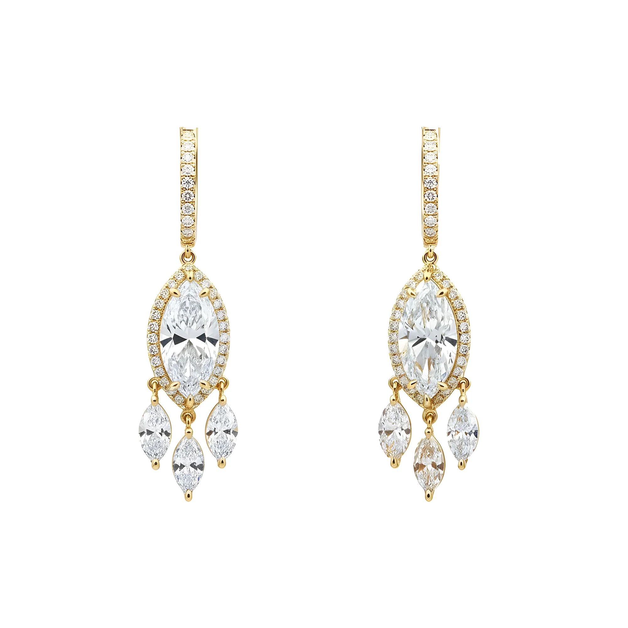IGI 18K White Gold Round & Marquise Cut Diamond Drop Earrings 9.90ctw - Image 4