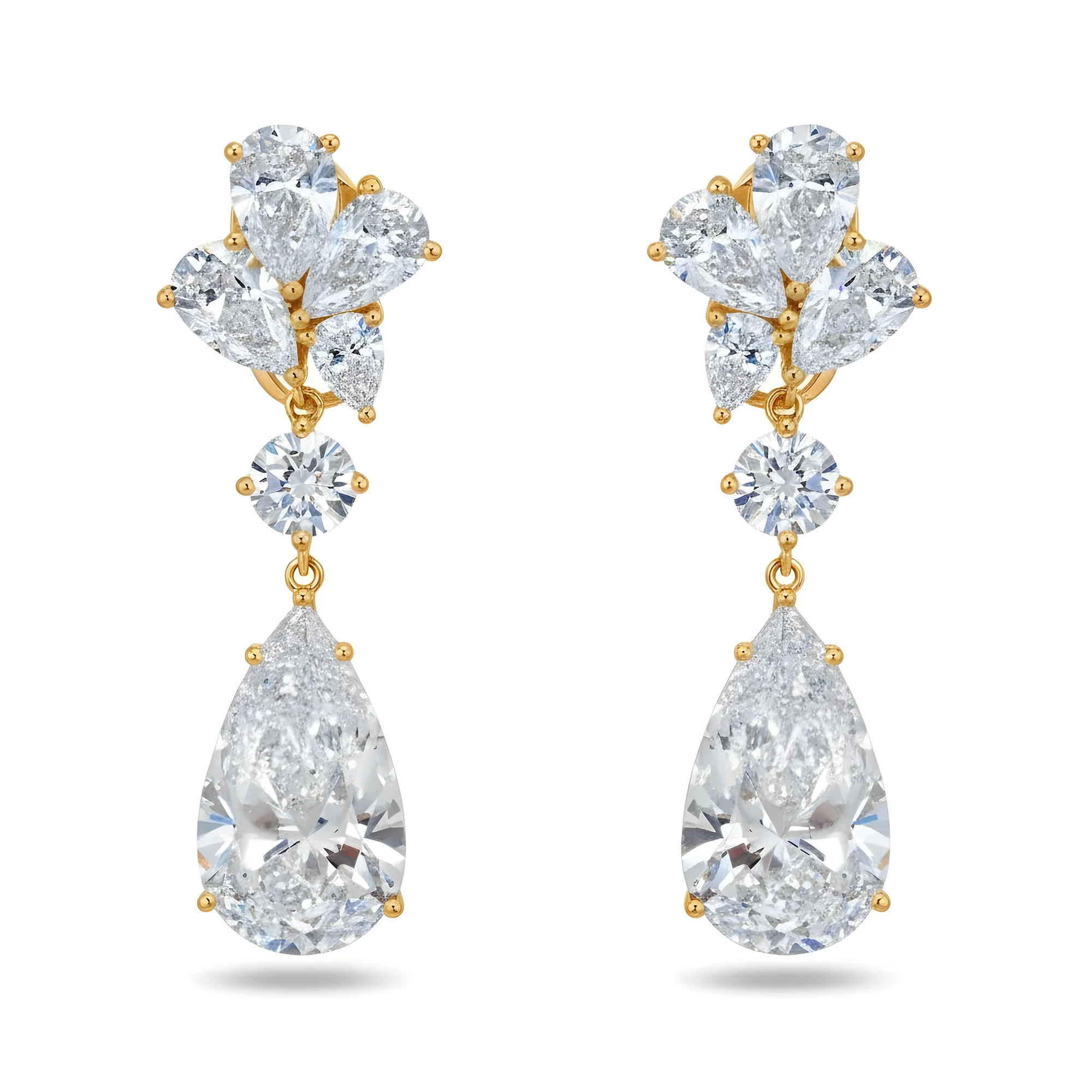 IGI 18K White Gold Round & Pear Cut Diamond Drop Earrings  10.79ctw - Image 4