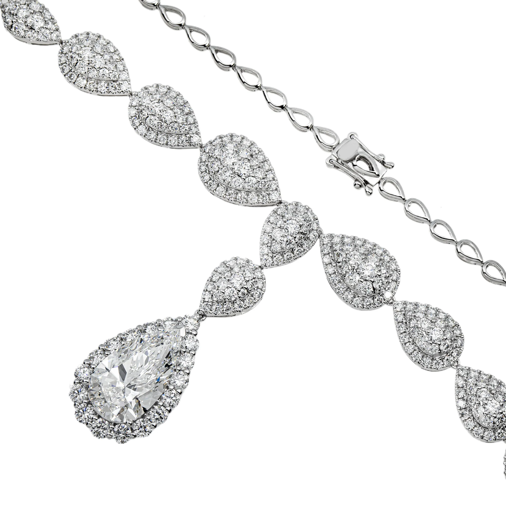 IGI 18K White Gold Round & Pear Cut Diamond Drop Necklace 12.34ct - Image 4