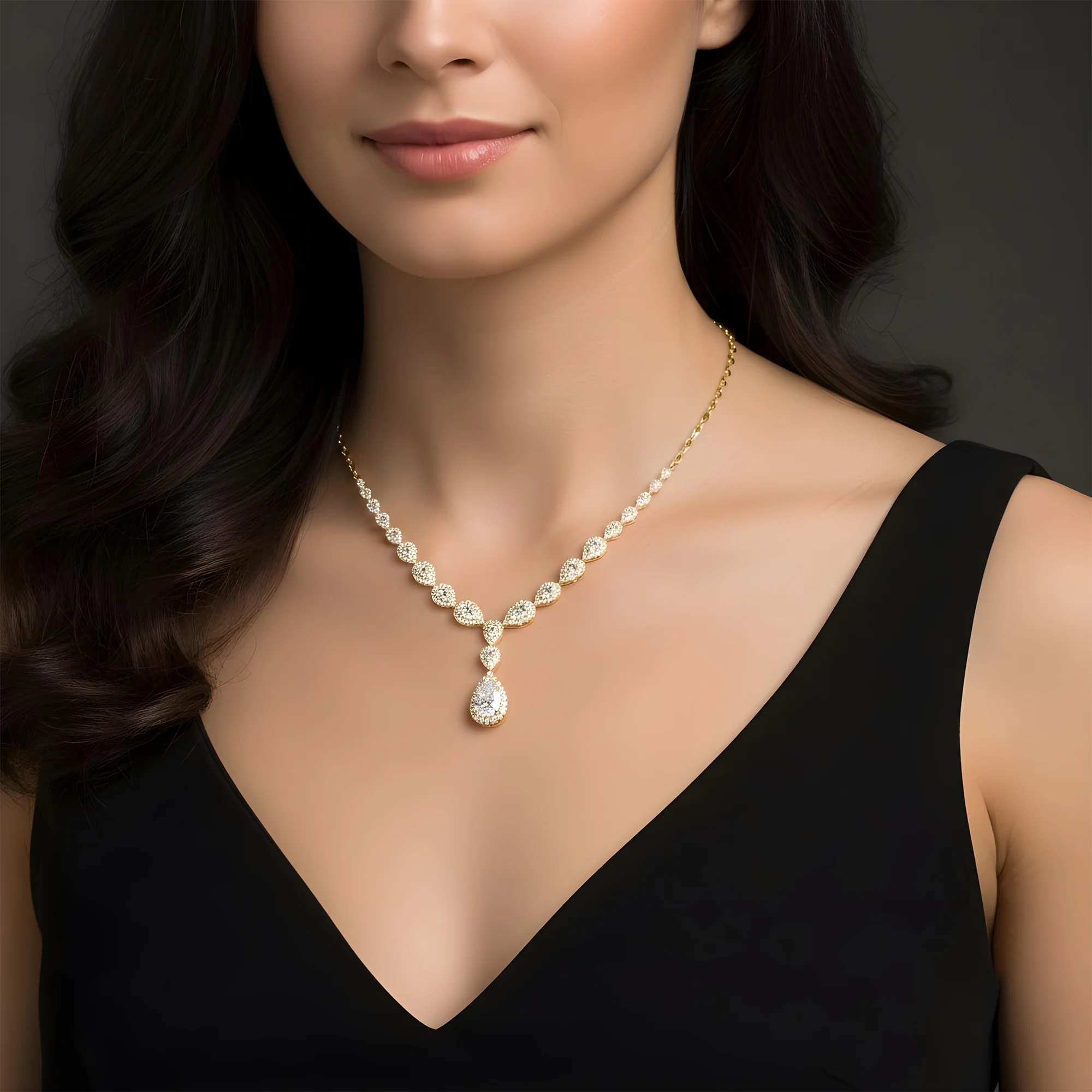 IGI 18K White Gold Round & Pear Cut Diamond Drop Necklace 12.34ct - Image 6