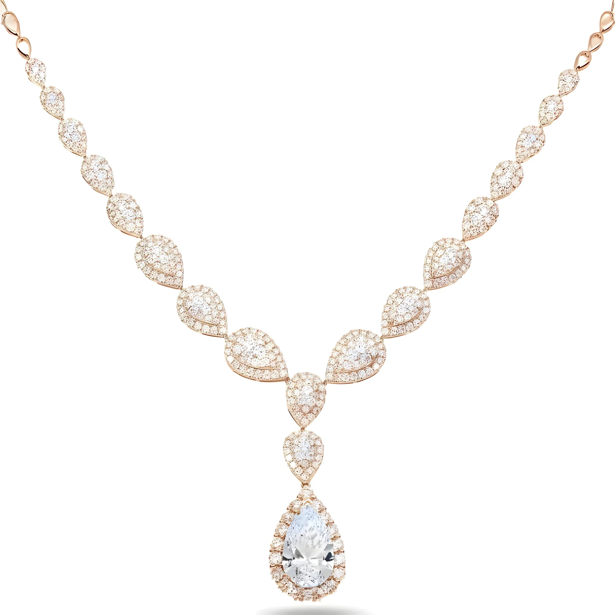 IGI 18K White Gold Round & Pear Cut Diamond Drop Necklace 12.34ct - Image 7