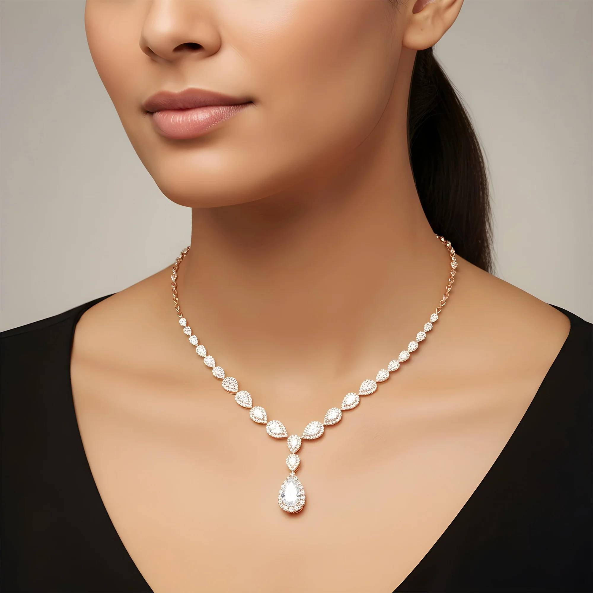 IGI 18K White Gold Round & Pear Cut Diamond Drop Necklace 12.34ct - Image 8