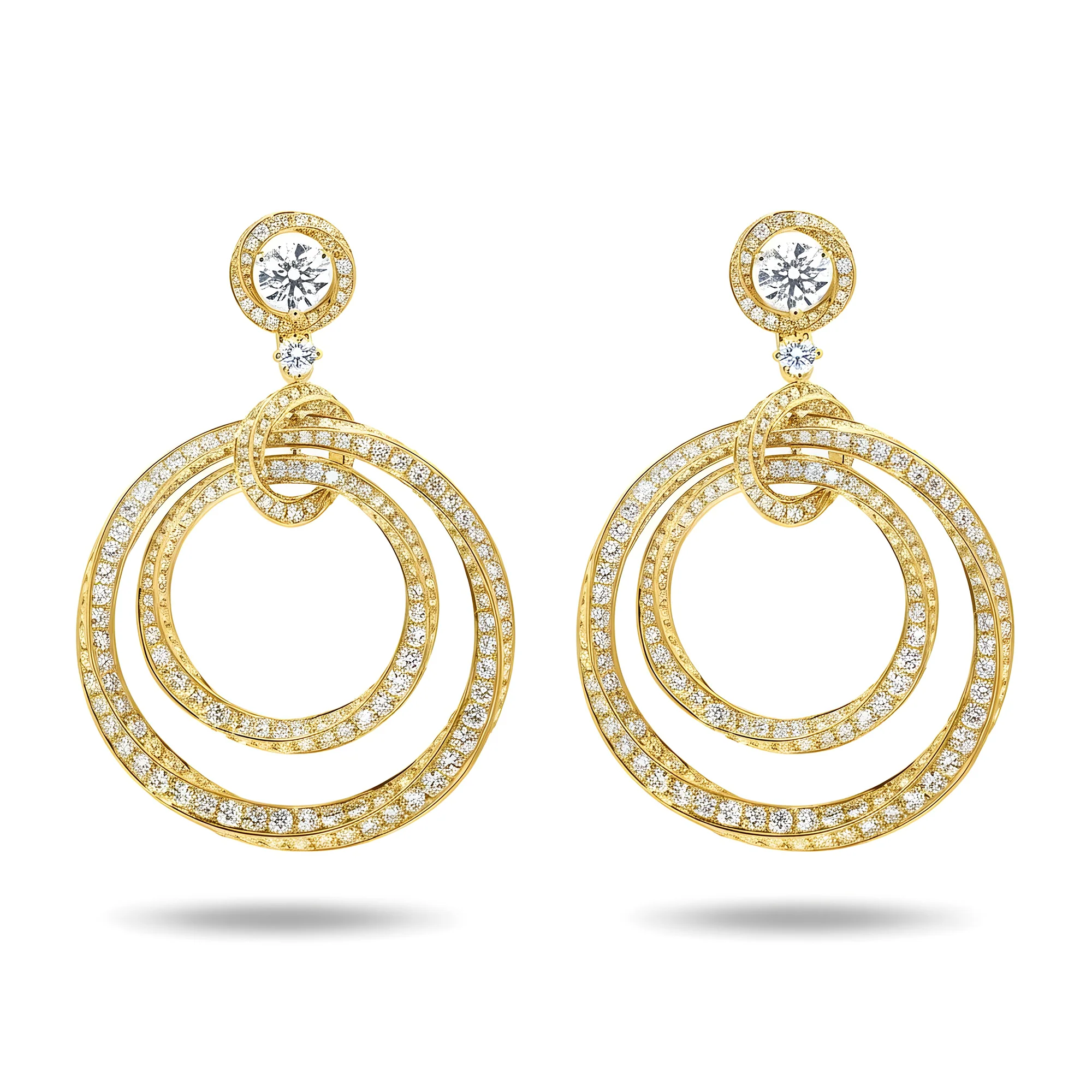IGI 18K White Gold Twisted Circle Round Diamond Drop Earrings 18.03ct - Image 4